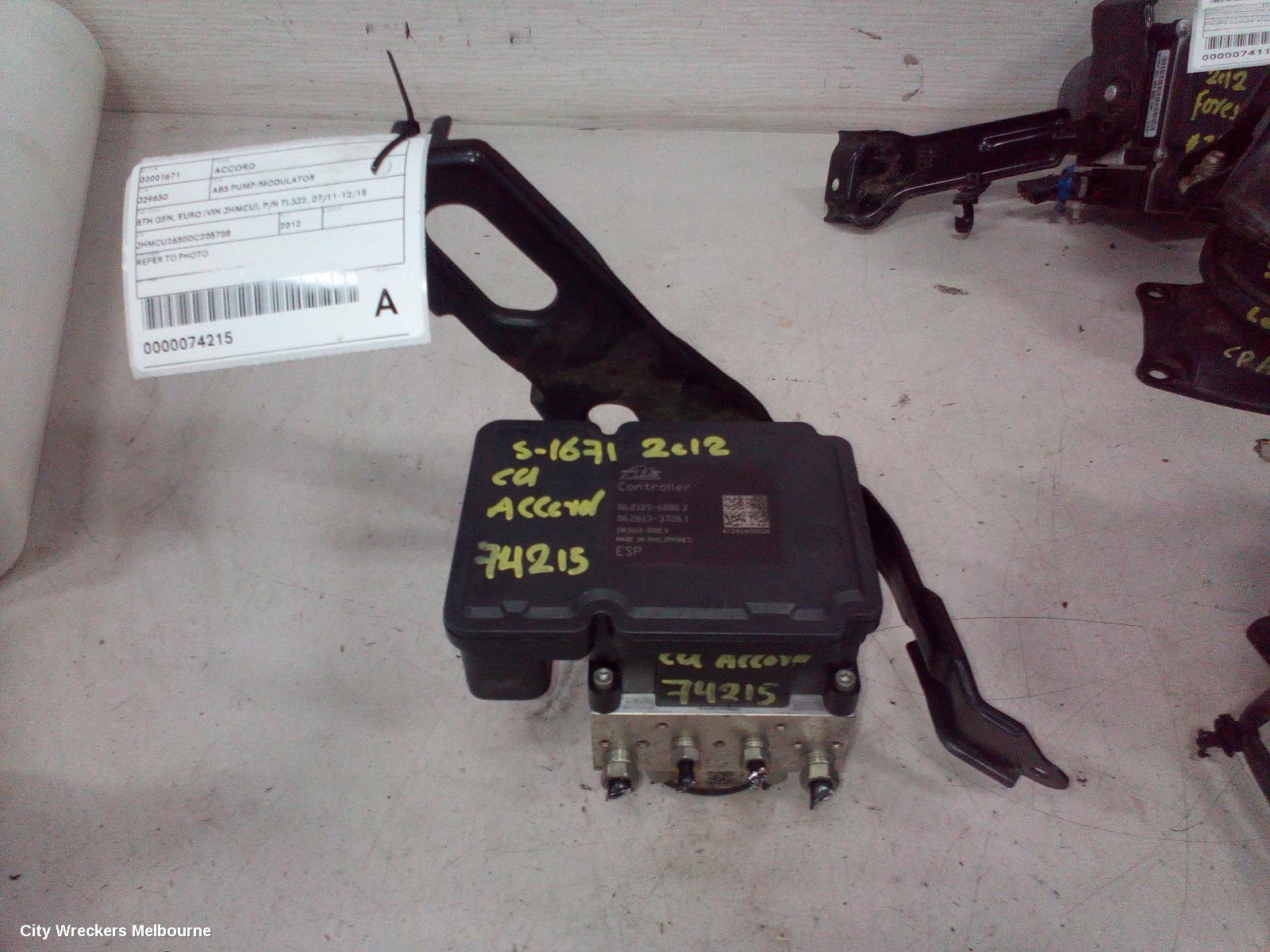 HONDA ACCORD ABS PUMP/MODULATOR, 8TH GEN, EURO (VIN JHMCU), P/N TL3Q3, 07/2011 - 12/2015 - Image 3