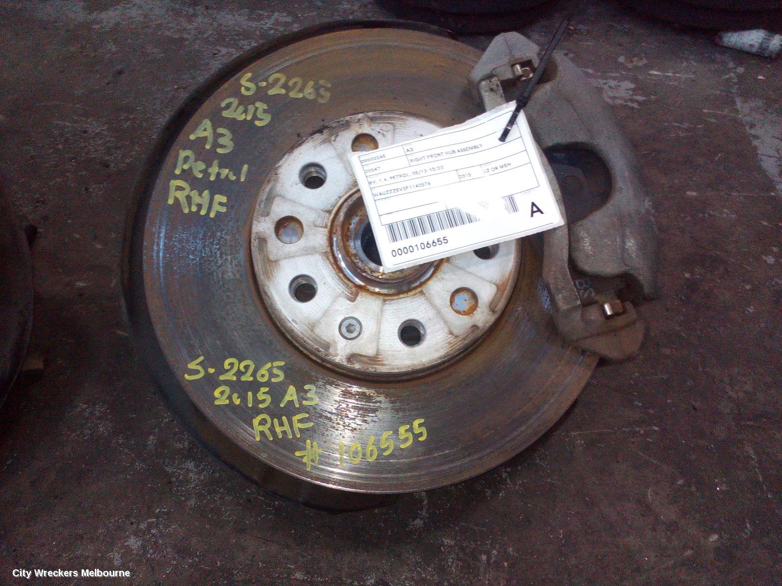 AUDI A3 RIGHT FRONT HUB ASSEMBLY, 8V, 1.4, PETROL, 05/2013 - 10/2020 - Image 1