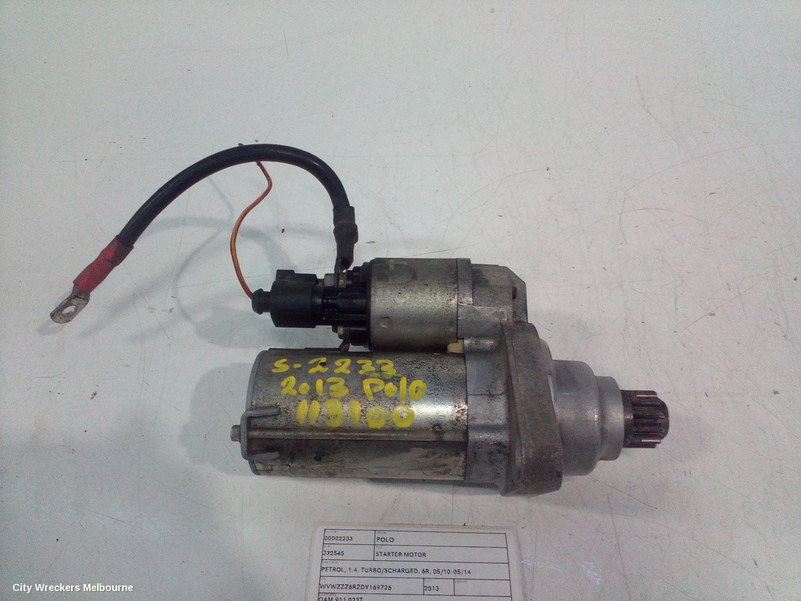 VOLKSWAGEN POLO STARTER, PETROL, 1.4, TURBO/SCHARGED, 6R, 05/2010 - 05/2014 - Image 2