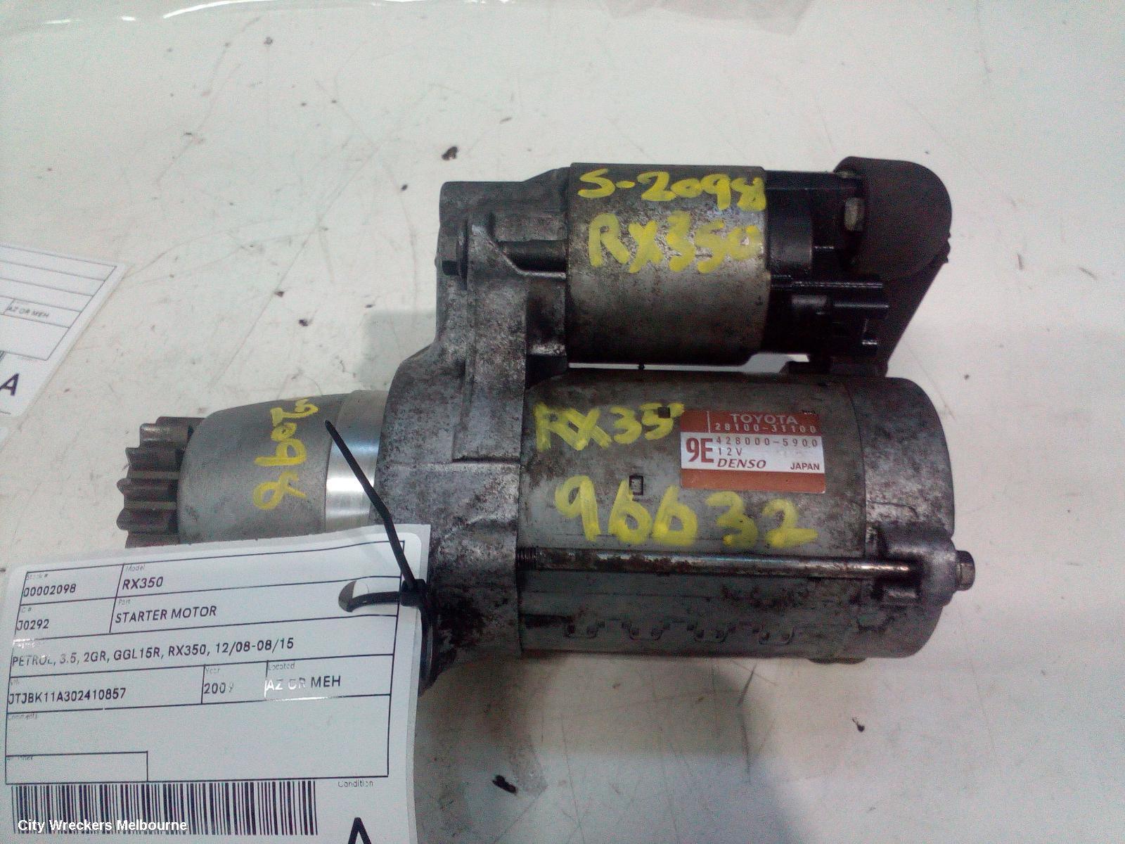LEXUS RX SERIES STARTER, PETROL, 3.5, 2GR, GGL15R, RX350, 12/2008 - 08/2015 - Image 3