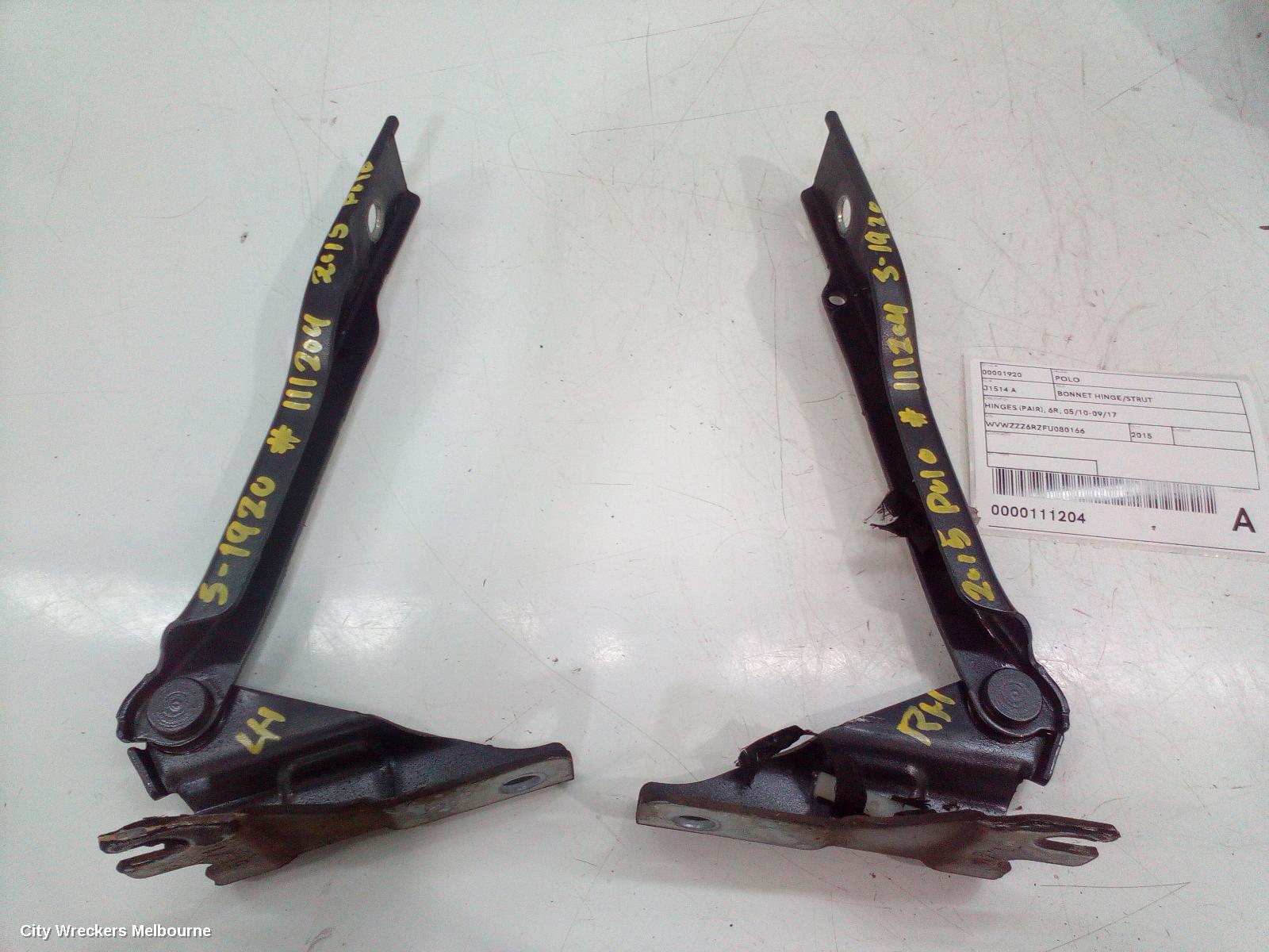 VOLKSWAGEN POLO BONNET HINGE/STRUT, HINGES (PAIR), 6R, 05/2010 - 09/2017 - Image 2