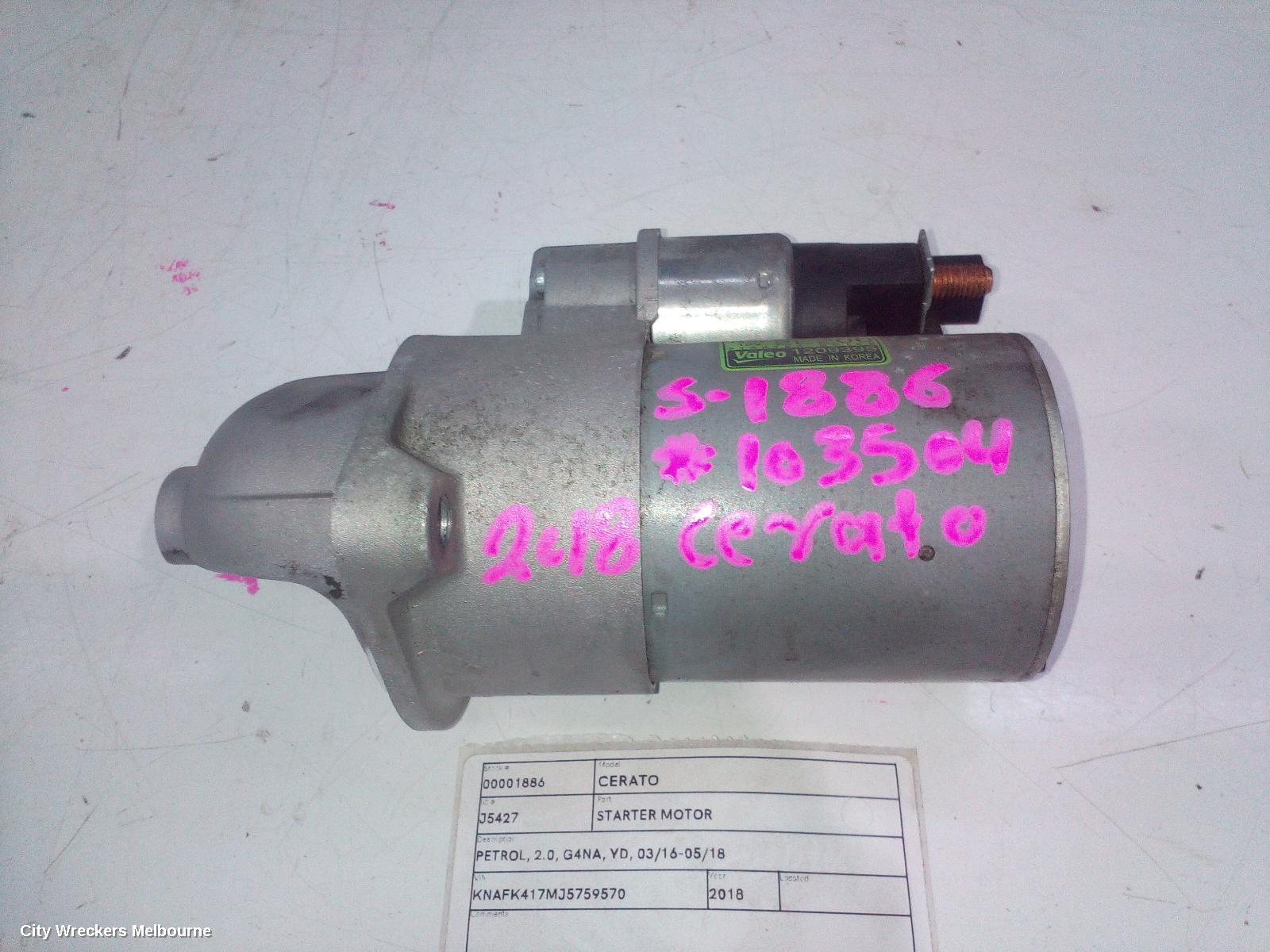 KIA CERATO STARTER, PETROL, 2.0, G4NA, YD, 03/2016 - 05/2018 - Image 1