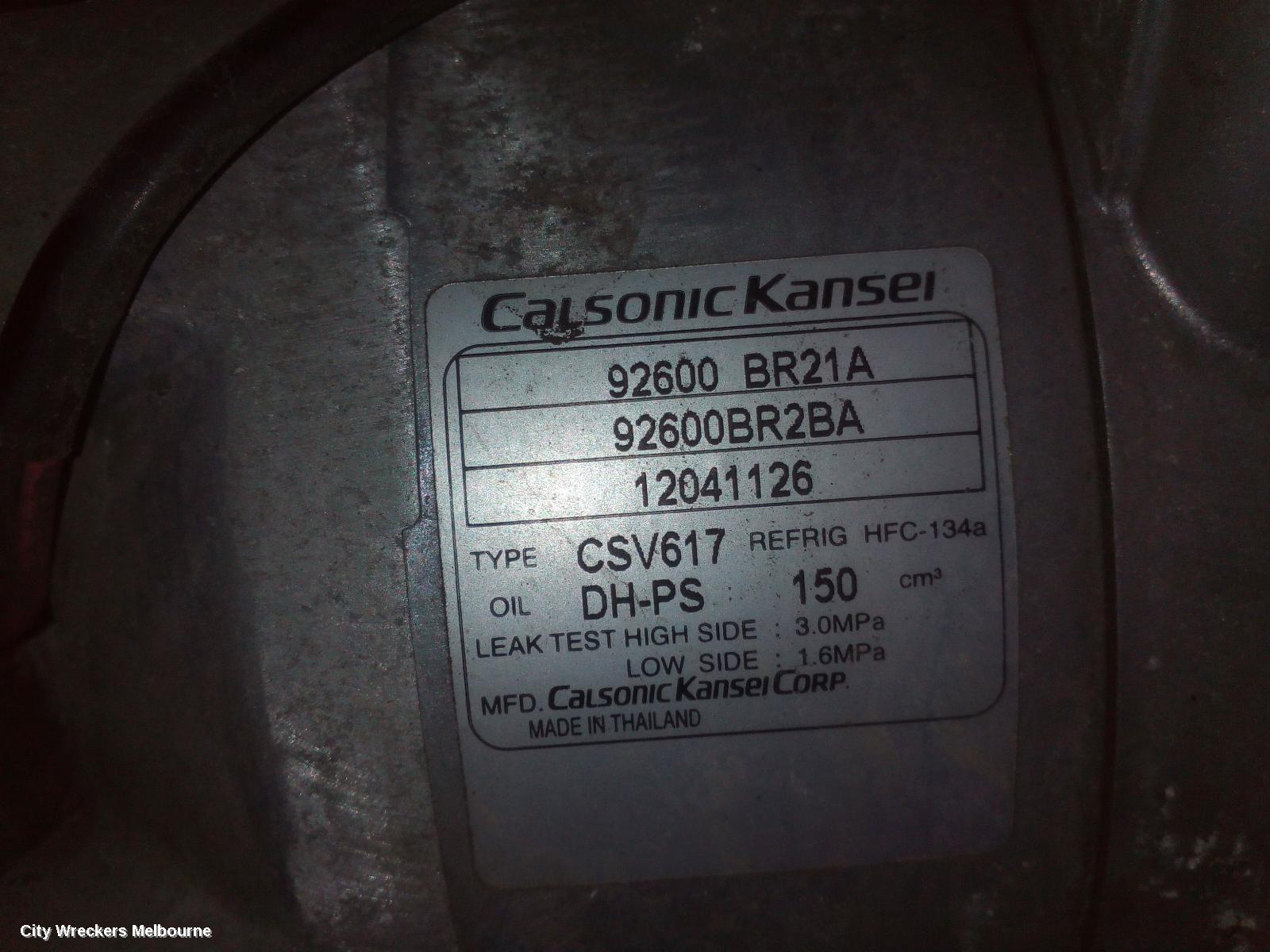NISSAN DUALIS A/C COMPRESSOR, J10, 2.0, MR20, P/N 92600-BR21A, 10/2007 - 05/2014 - Image 3