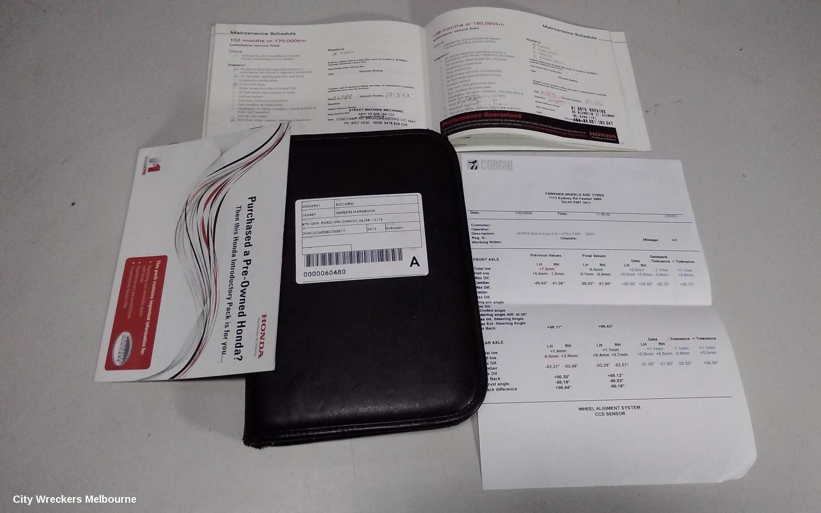 HONDA ACCORD OWNERS HANDBOOK, 8TH GEN, EURO (VIN JHMCU), 06/2008 - 12/2015 - Image 1