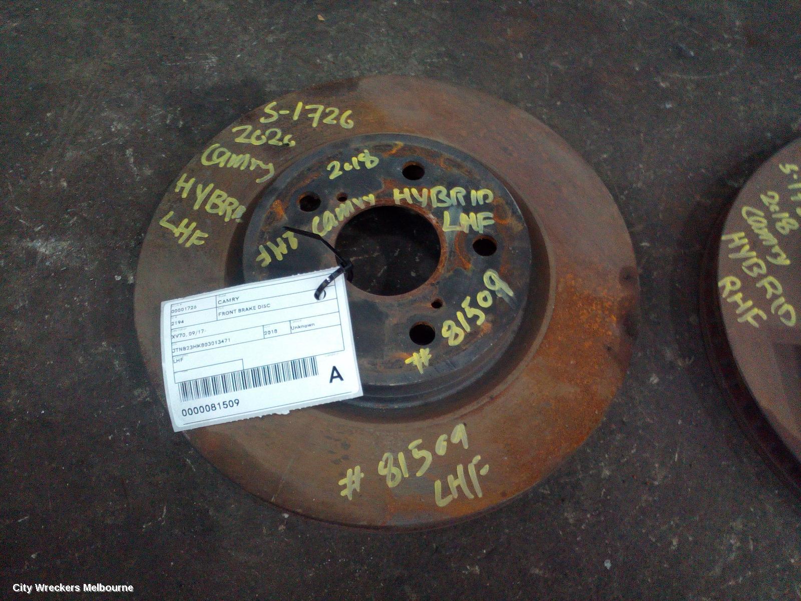 TOYOTA CAMRY FRONT BRAKE DISC/DRM, XV70, 09/2017 - 05/2024 - Image 1