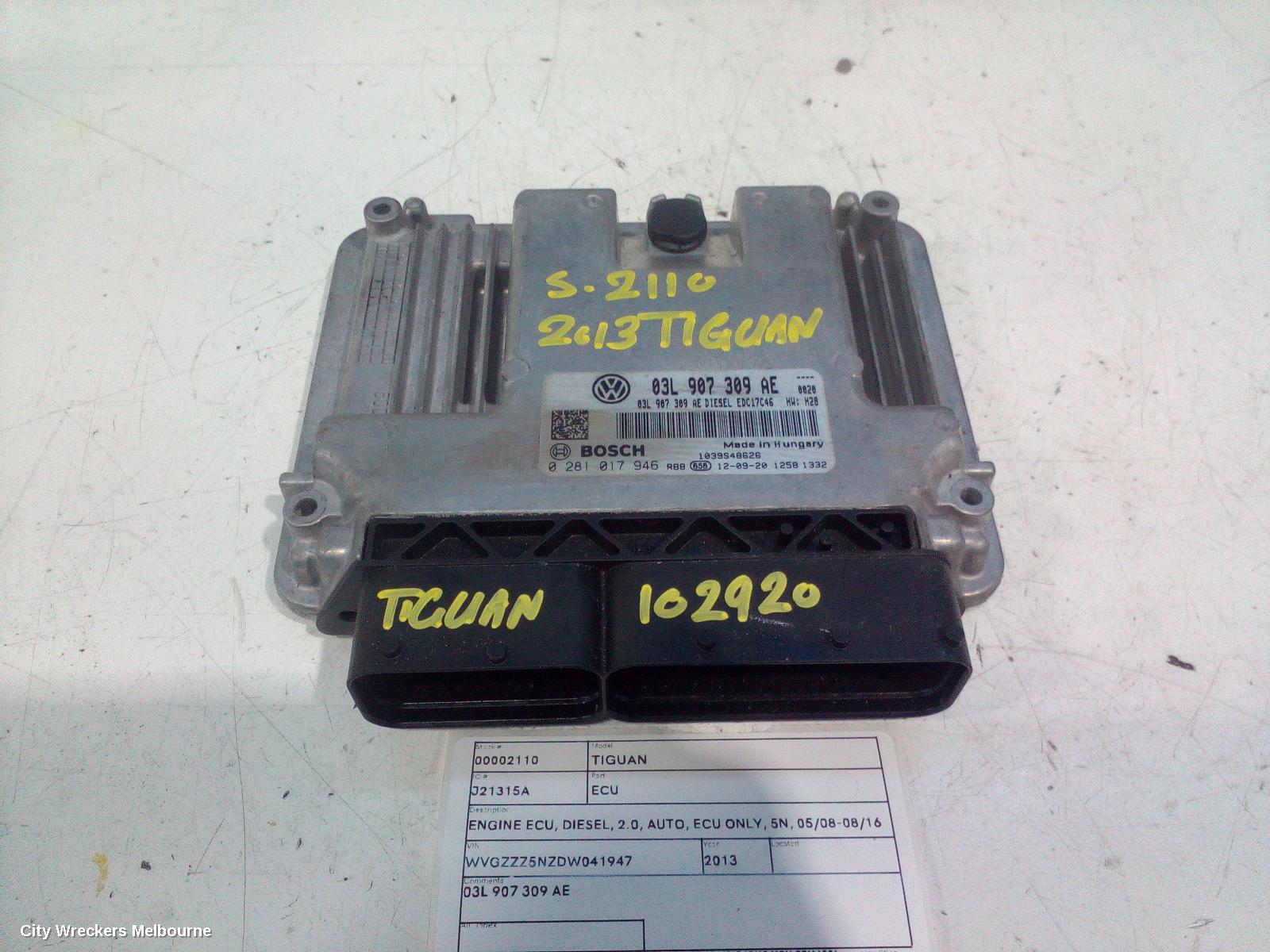 VOLKSWAGEN TIGUAN ECU, ENGINE ECU, DIESEL, 2.0, AUTO, ECU ONLY, 5N, 05/2008 - 08/2016 - Image 3