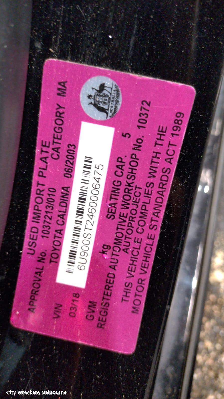 TOYOTA CALDINA REAR GARNISH, TAILGATE LAMP (LH SIDE), RED, T240, LENS #21-58, 02-07 (IMPORT) - Image 2