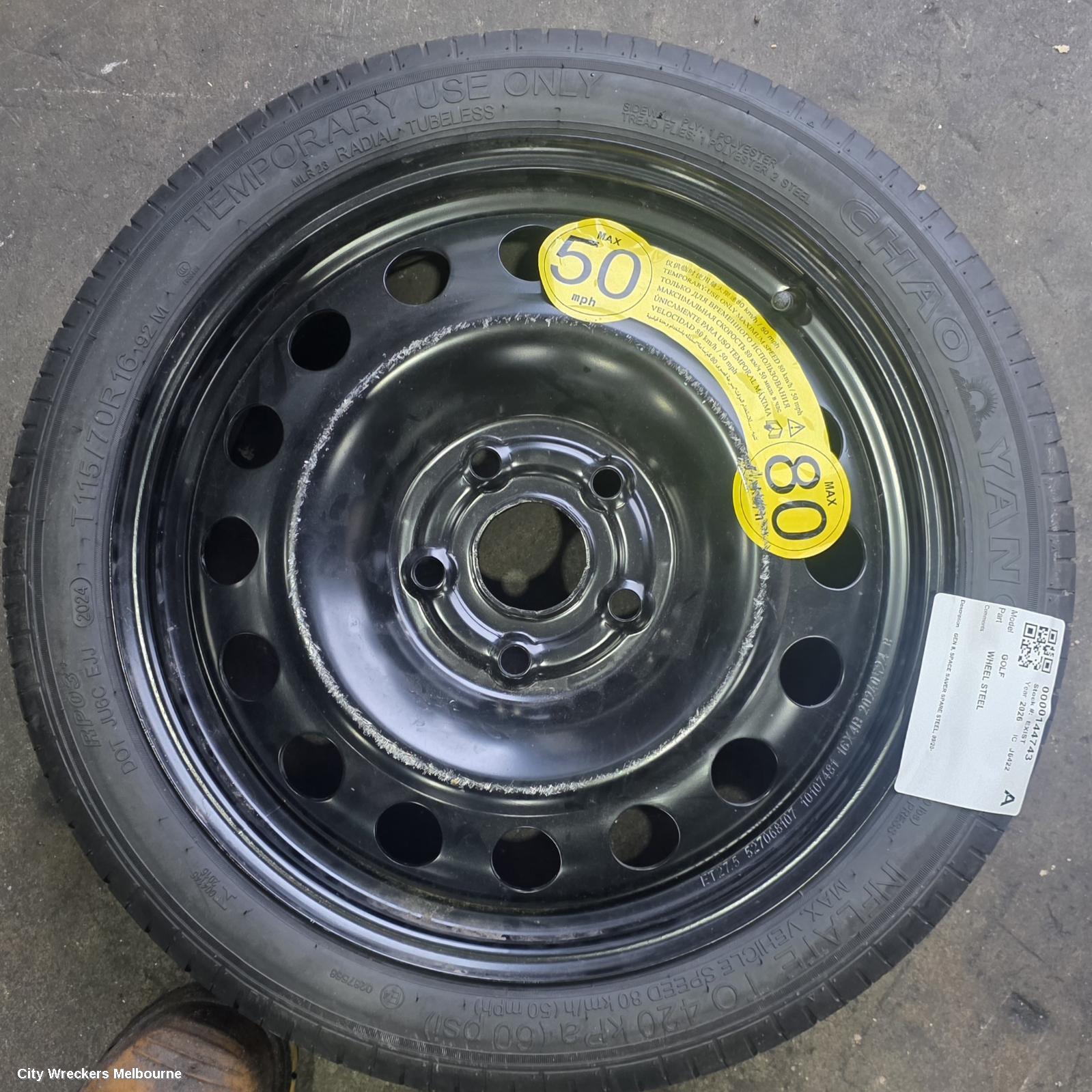 VOLKSWAGEN GOLF WHEEL STANDARD/STEEL, GEN 8, SPACE SAVER SPARE STEEL, 09/2020 ONWARDS - Image 1