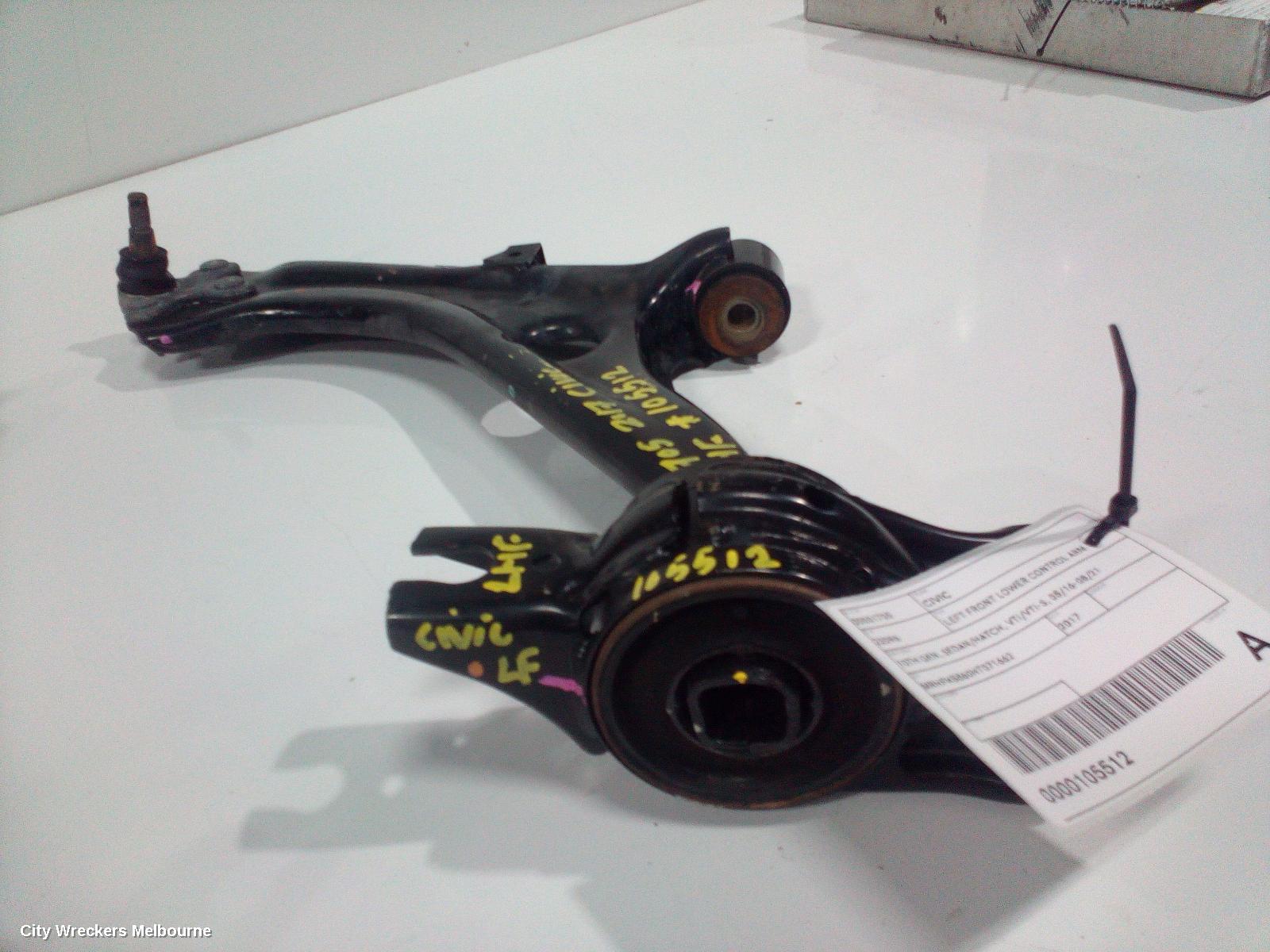 HONDA CIVIC LEFT FRONT LOWER CONTROL ARM, 10TH GEN, SEDAN/HATCH, VTI/VTI-S, 05/2016 - 08/2021 - Image 1