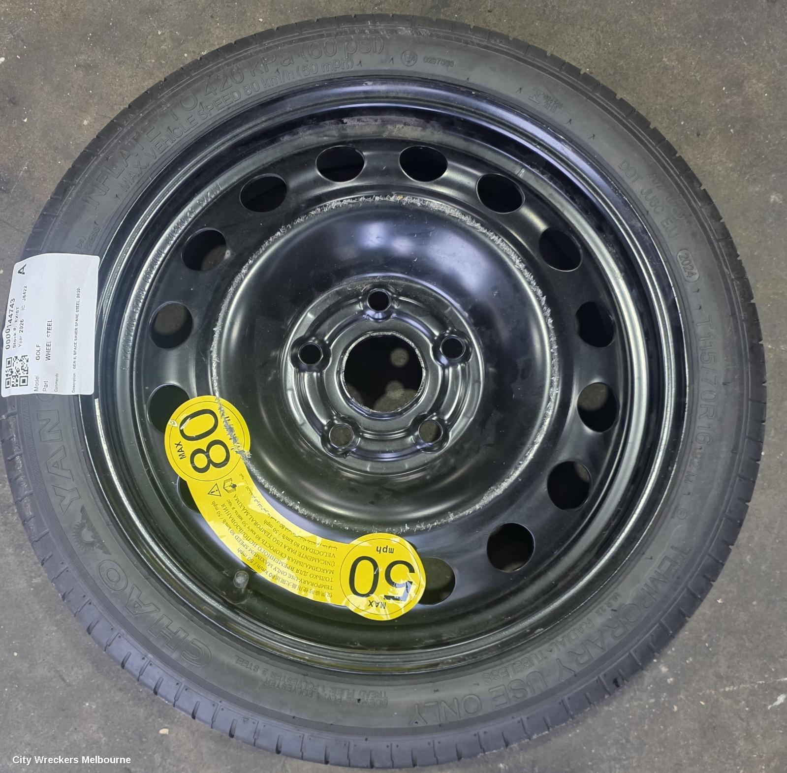 VOLKSWAGEN GOLF WHEEL STANDARD/STEEL, GEN 8, SPACE SAVER SPARE STEEL, 09/2020 ONWARDS - Image 3