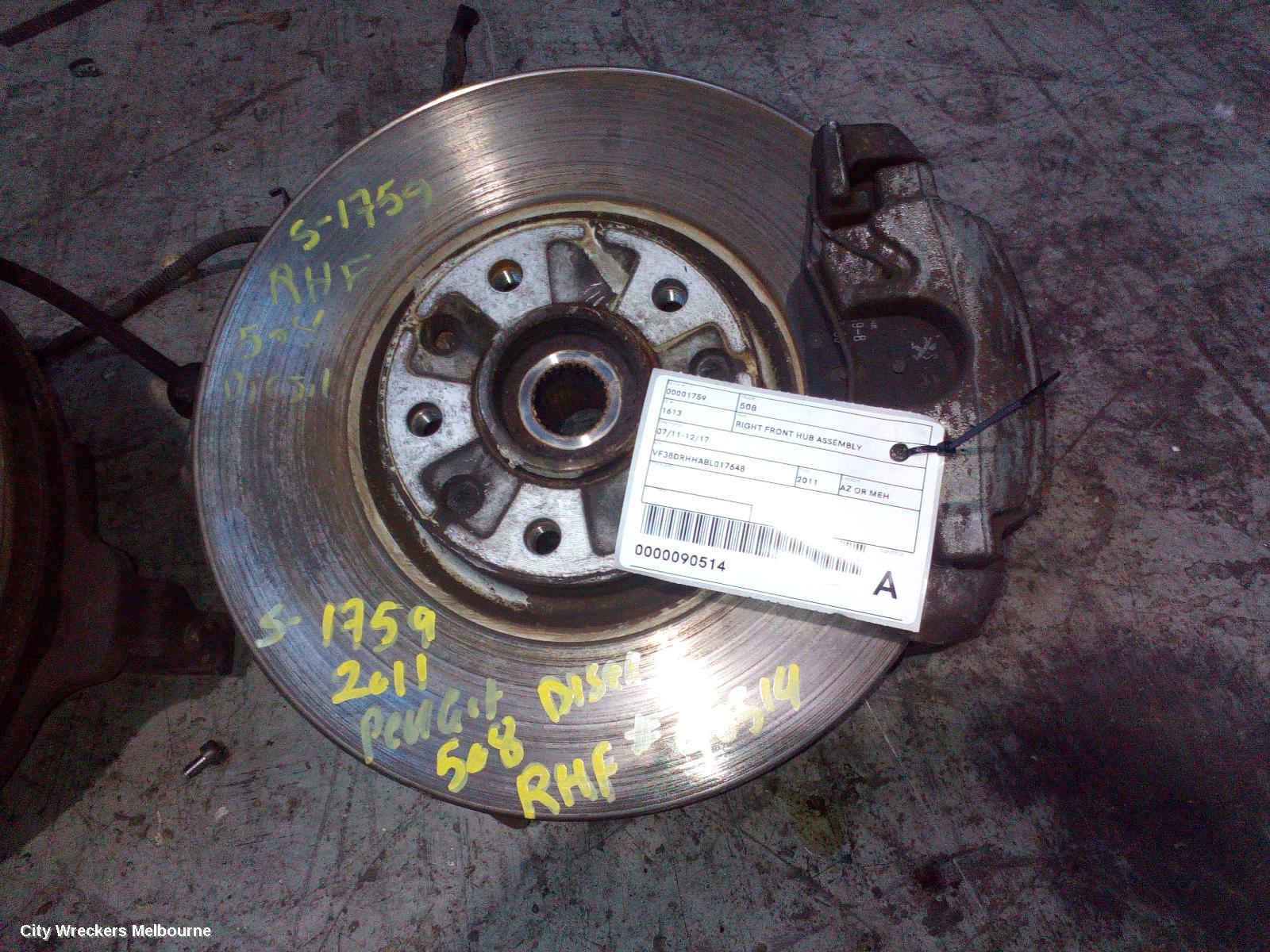 PEUGEOT 508 RIGHT FRONT HUB ASSEMBLY, 07/2011 - 12/2017 - Image 1