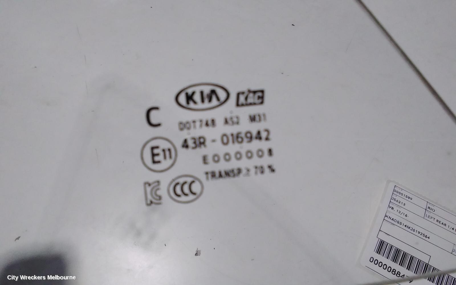 KIA RIO LEFT REAR 1/4 DOOR GLASS, YB, 12/2016 - 06/2023 - Image 2