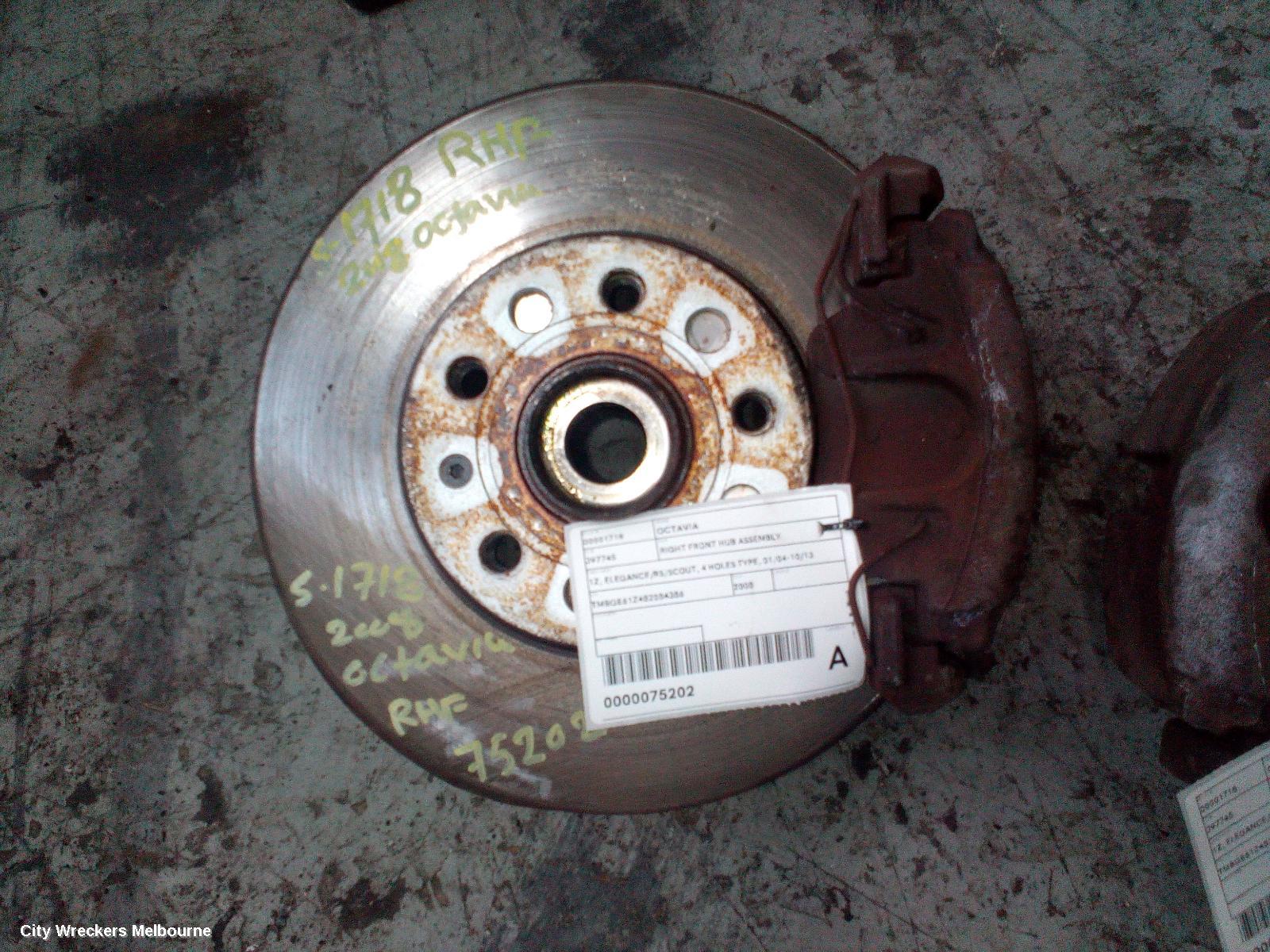 SKODA OCTAVIA RIGHT FRONT HUB ASSEMBLY, 1Z, ELEGANCE/RS/SCOUT, 4 HOLES TYPE, 01/2004 - 10/2013 - Image 1