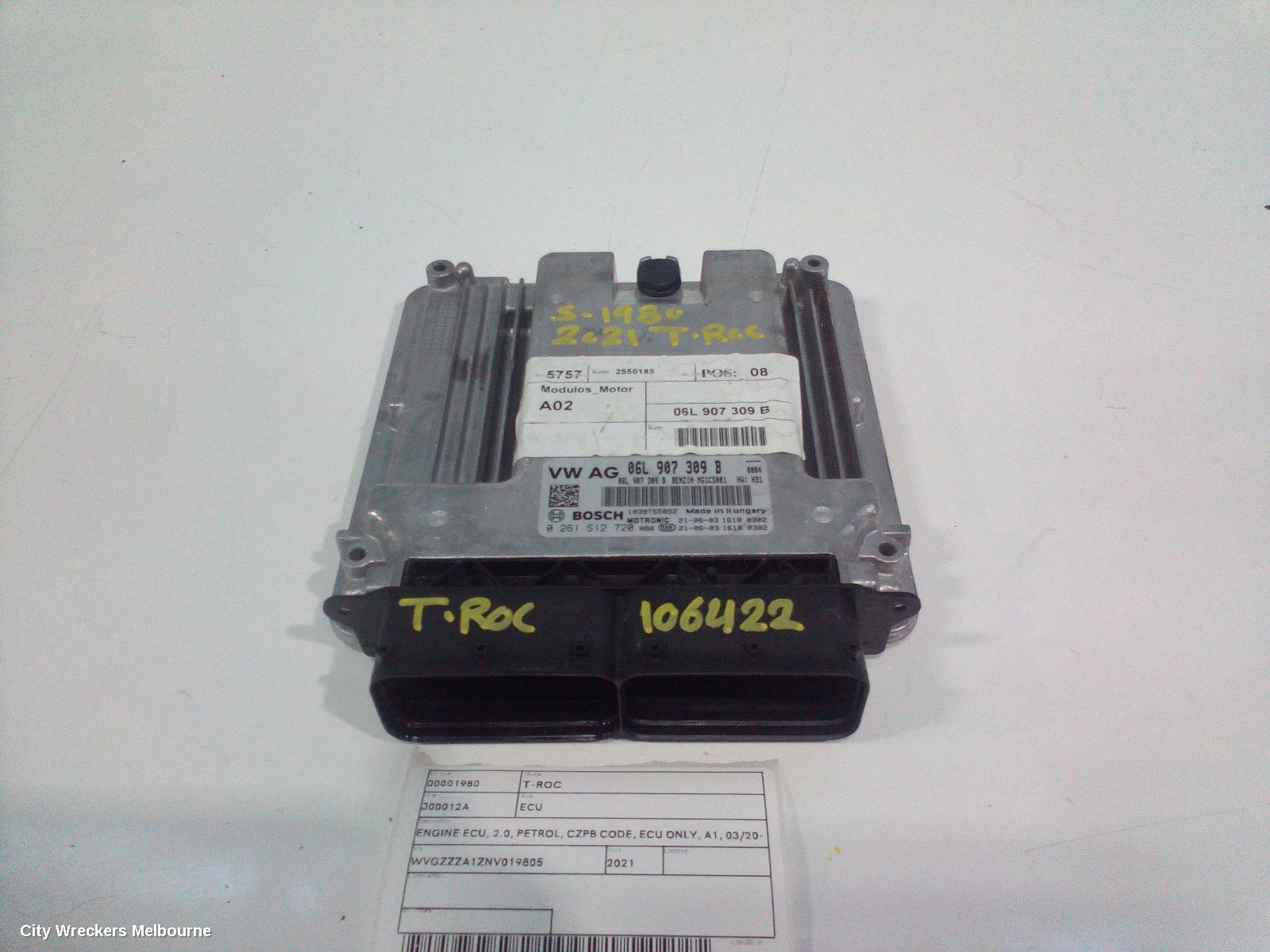 VOLKSWAGEN T-ROC ECU, ENGINE ECU, 2.0, PETROL, CZPB CODE, ECU ONLY, A1, 03/2020 ONWARDS - Image 1