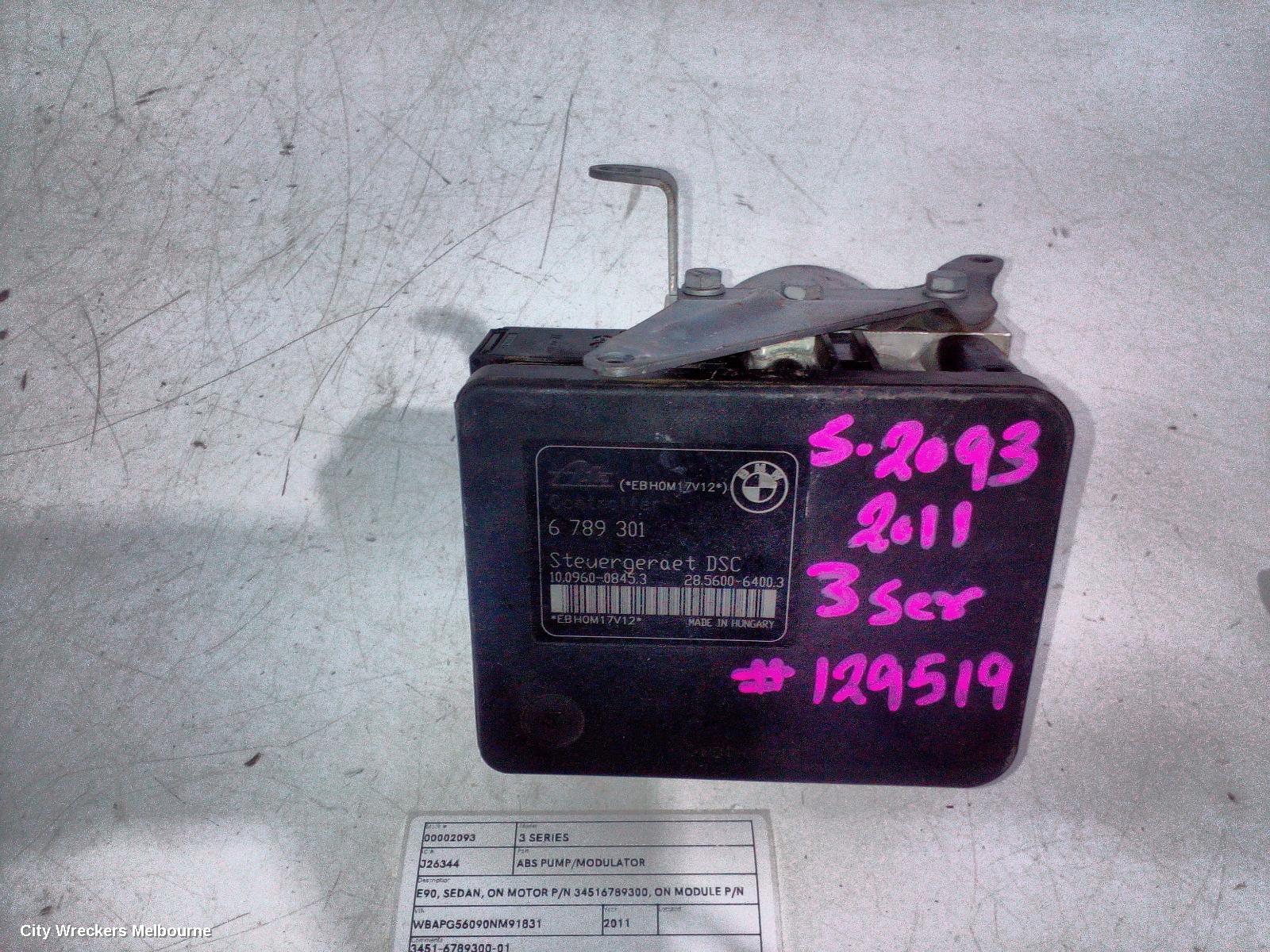 BMW 3 SERIES ABS PUMP/MODULATOR, E90, SEDAN, ON MOTOR P/N 34516789300, ON MODULE P/N 34526789301, 03/2005 - 01/2012 - Image 3