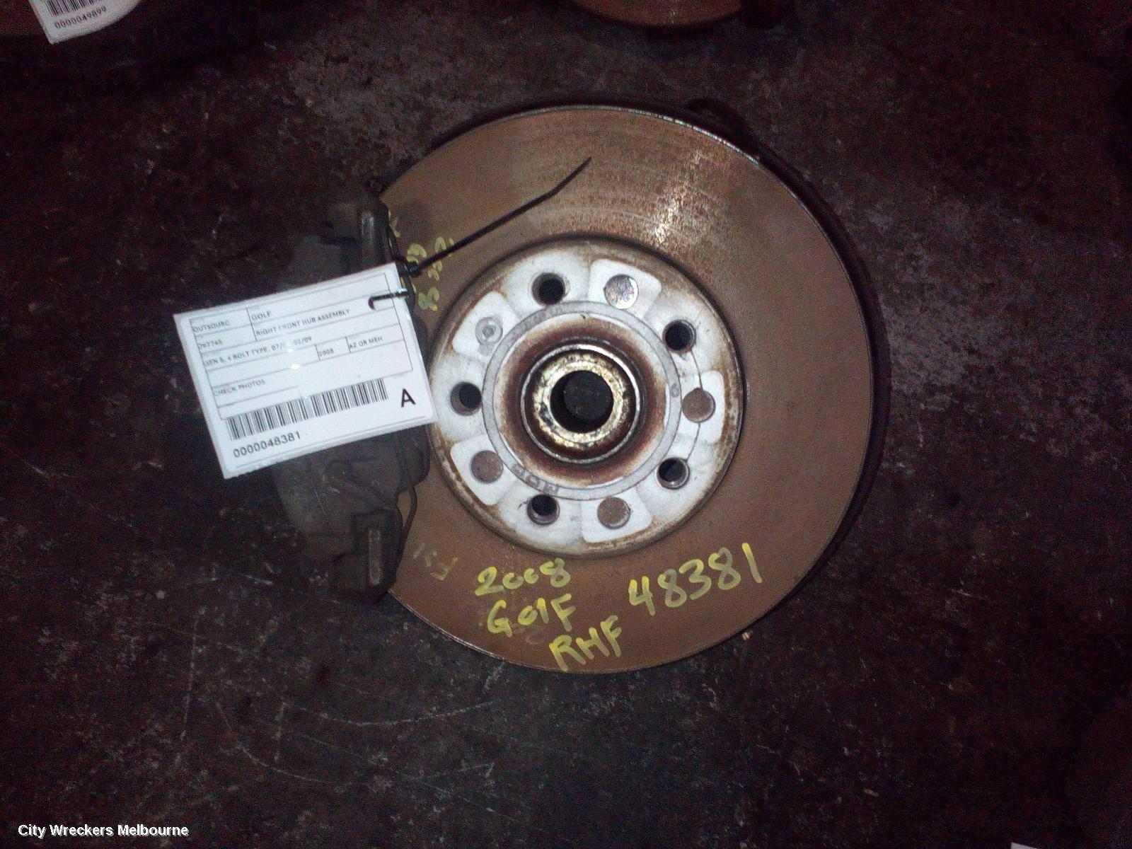 VOLKSWAGEN GOLF RIGHT FRONT HUB ASSEMBLY, GEN 5, 4 BOLT TYPE, 07/2004 - 02/2009 - Image 1