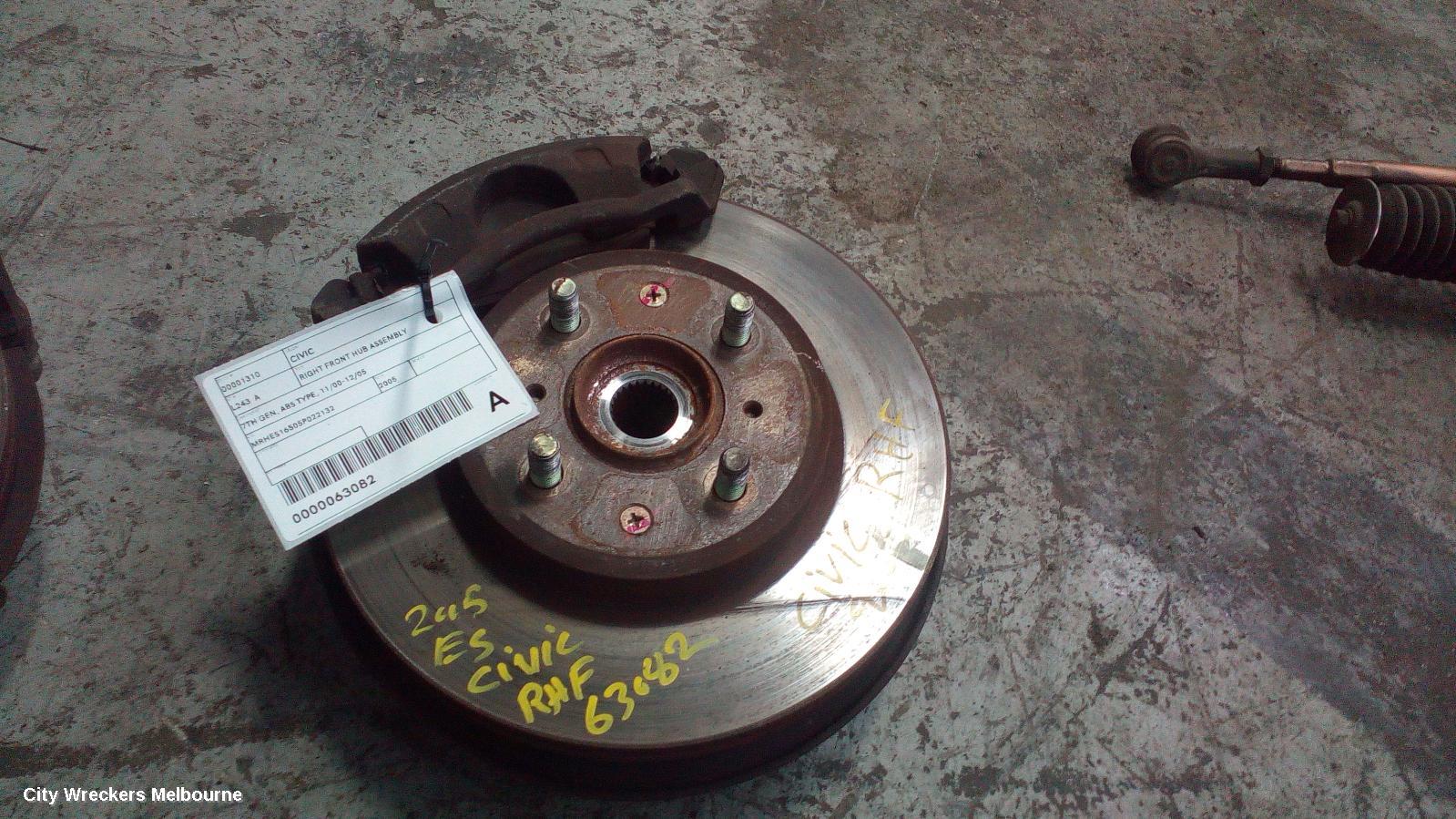 HONDA CIVIC RIGHT FRONT HUB ASSEMBLY, 7TH GEN, ABS TYPE, 11/2000 - 12/2005 - Image 1