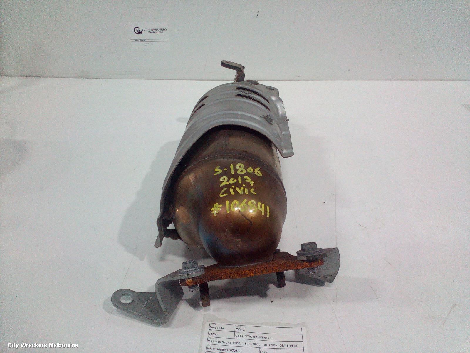 HONDA CIVIC CATALYTIC CONVERTER, MANIFOLD-CAT TYPE, 1.5, PETROL, 10TH GEN, 05/2016 - 08/2021 - Image 1