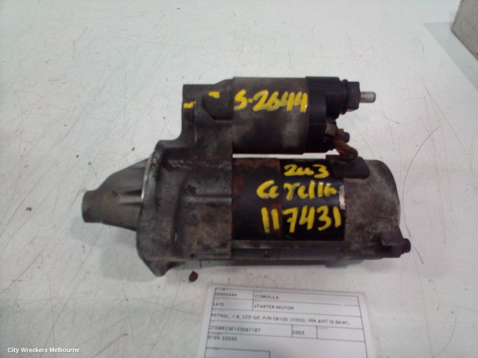 TOYOTA COROLLA STARTER, PETROL, 1.8, 2ZZ-GE, P/N 28100-22030, VIN AHT (0.8KW), ZZE122, 04/2003 - 04/2007 (AUS ONLY) - Image 1