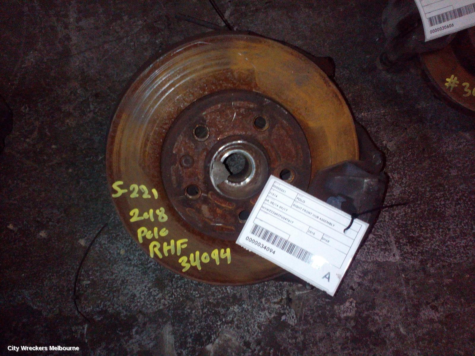 VOLKSWAGEN POLO RIGHT FRONT HUB ASSEMBLY, 6R, NON GTI TYPE, 05/2010 - 09/2017 - Image 1