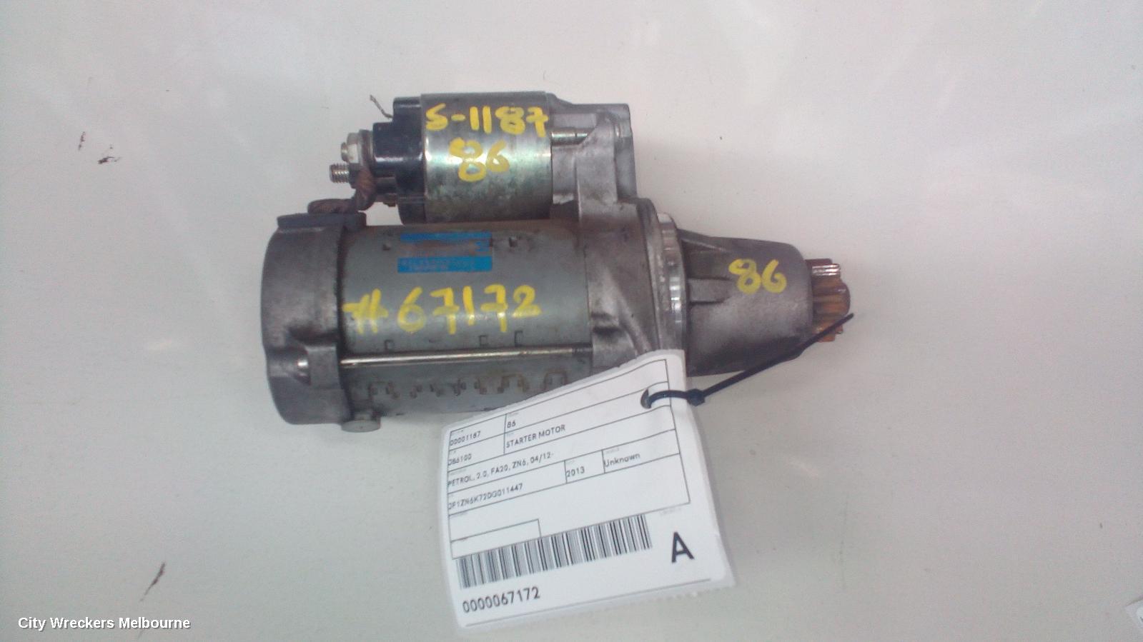 TOYOTA 86 STARTER, PETROL, 2.0, AUTO T/M, 1.6KW, 23300AA720, FA20, ZN6, 04/2012 ONWARDS - Image 3