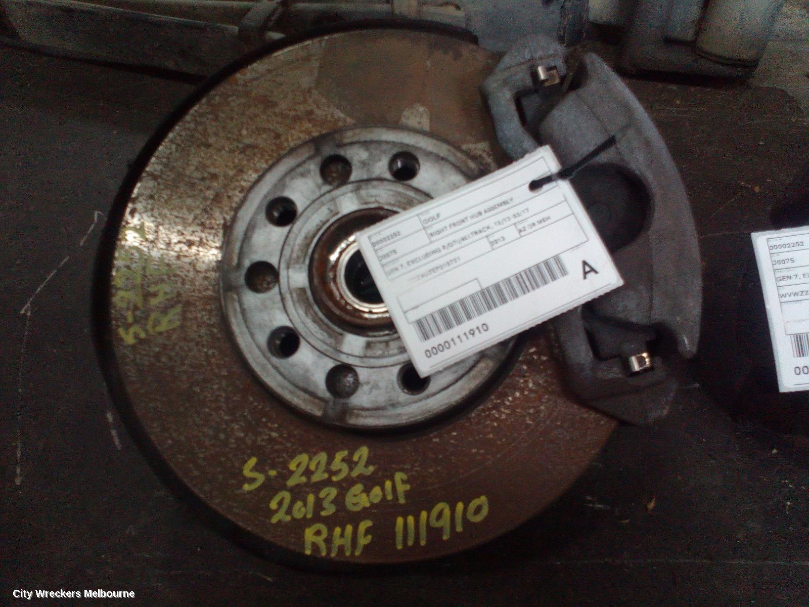 VOLKSWAGEN GOLF RIGHT FRONT HUB ASSEMBLY, GEN 7, EXCLUDING R/GTI/ALLTRACK, 12/2012 - 03/2017 - Image 1