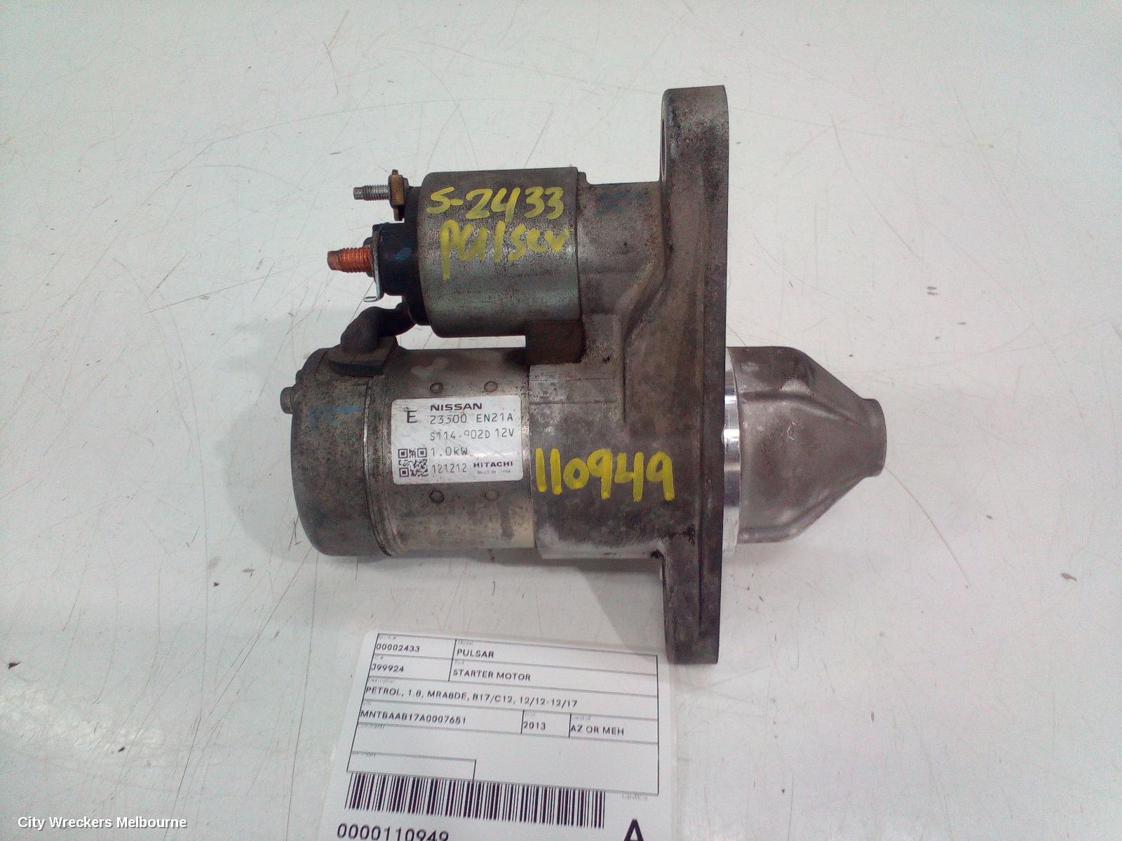 NISSAN PULSAR STARTER, PETROL, 1.8, MRA8DE, B17/C12, 12/2012 - 12/2017 - Image 2