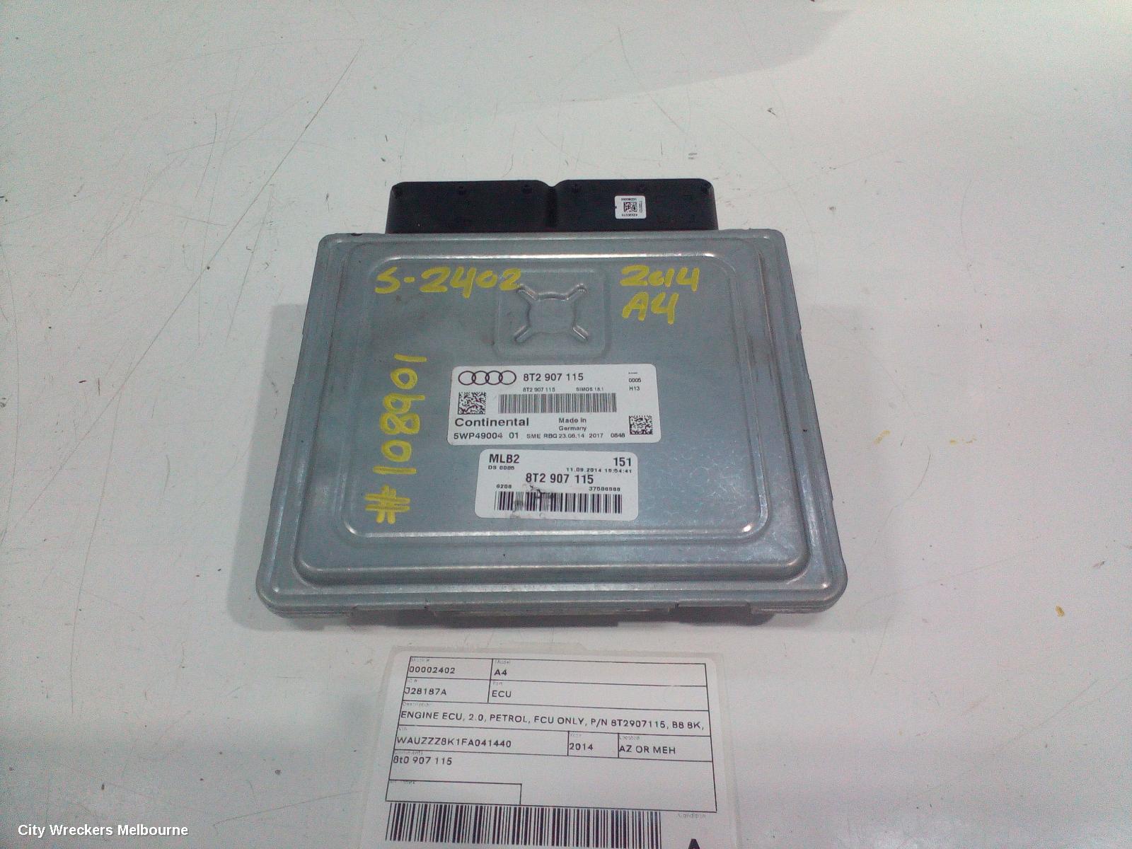 AUDI A4 ECU, ENGINE ECU, 2.0, PETROL, ECU ONLY, P/N 8T2907115, B8 8K, 02/2008 - 01/2016 - Image 1