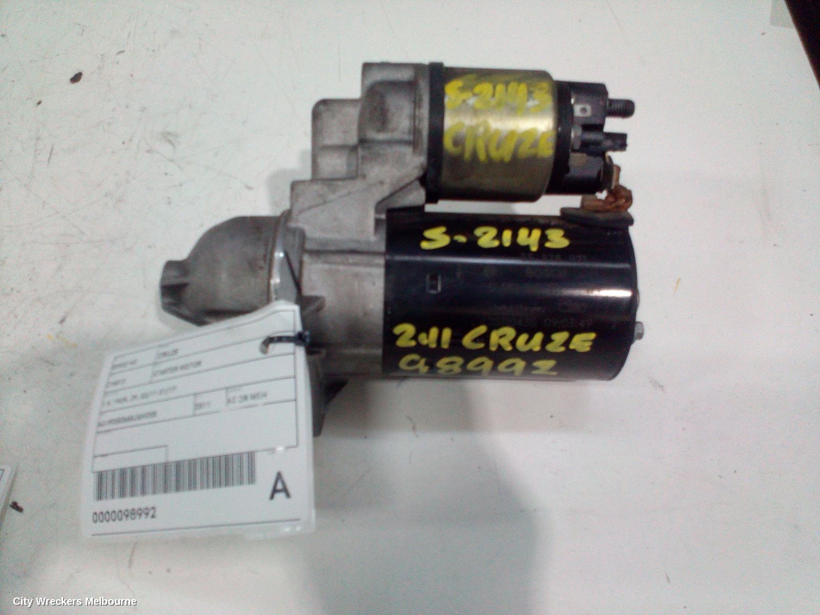 HOLDEN CRUZE STARTER, 1.4, 19UN, JH, 03/2011 - 01/2017 - Image 1