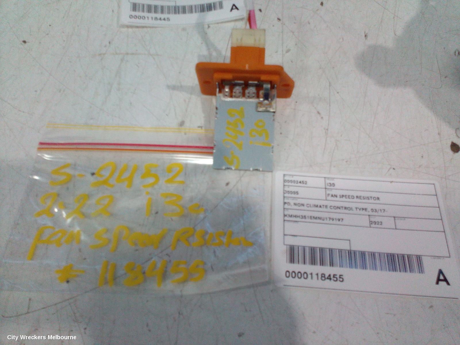HYUNDAI I30 FAN SPEED RESISTOR, PD, NON CLIMATE CONTROL TYPE, 03/2017 ONWARDS - Image 1