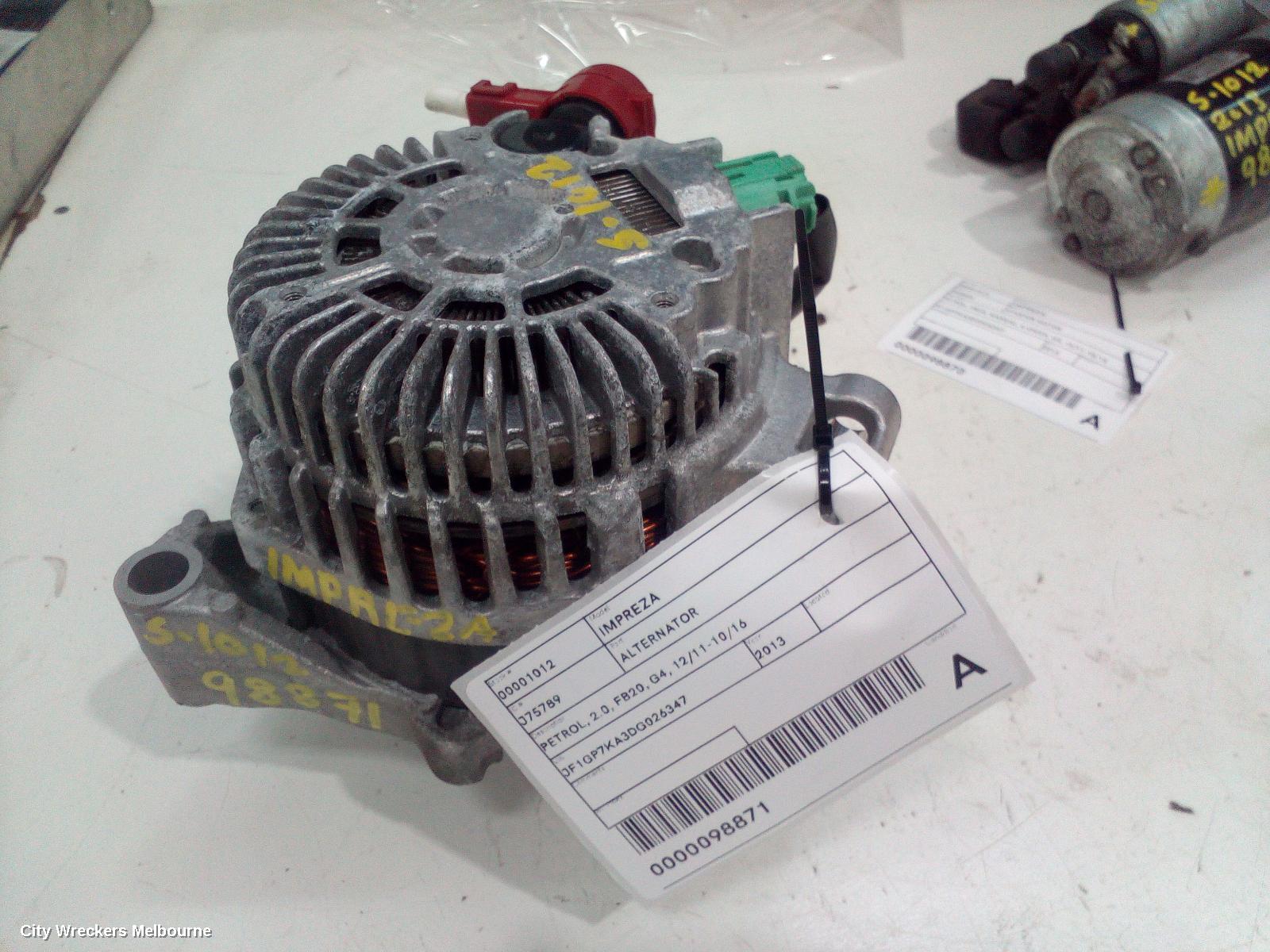 SUBARU IMPREZA ALTERNATOR, PETROL, 2.0, FB20, G4, 12/2011 - 10/2016 - Image 1