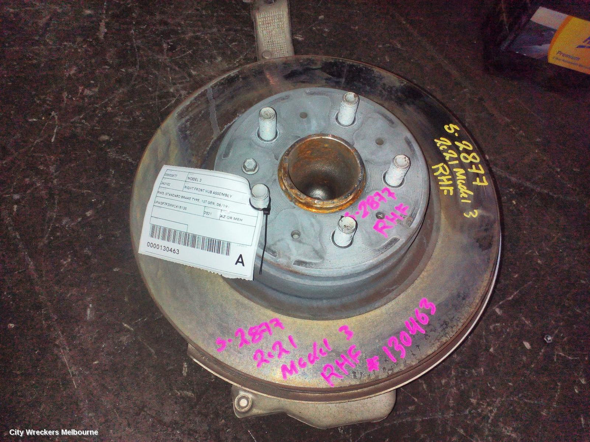 TESLA MODEL 3 RIGHT FRONT HUB ASSEMBLY, RWD, STANDARD BRAKE TYPE, 1ST GEN, 06/2019 ONWARDS - Image 1