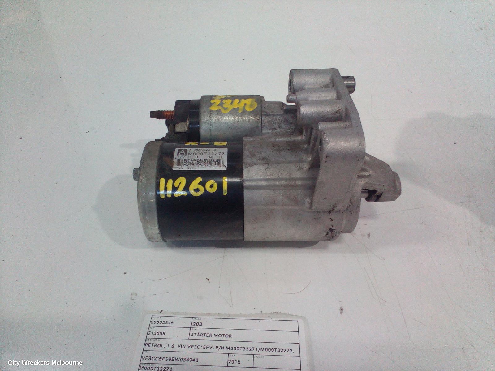 PEUGEOT 208 STARTER, PETROL, 1.6, VIN VF3C*5FV, P/N M000T32271/M000T32272, 10/2012 - 05/2015 - Image 1