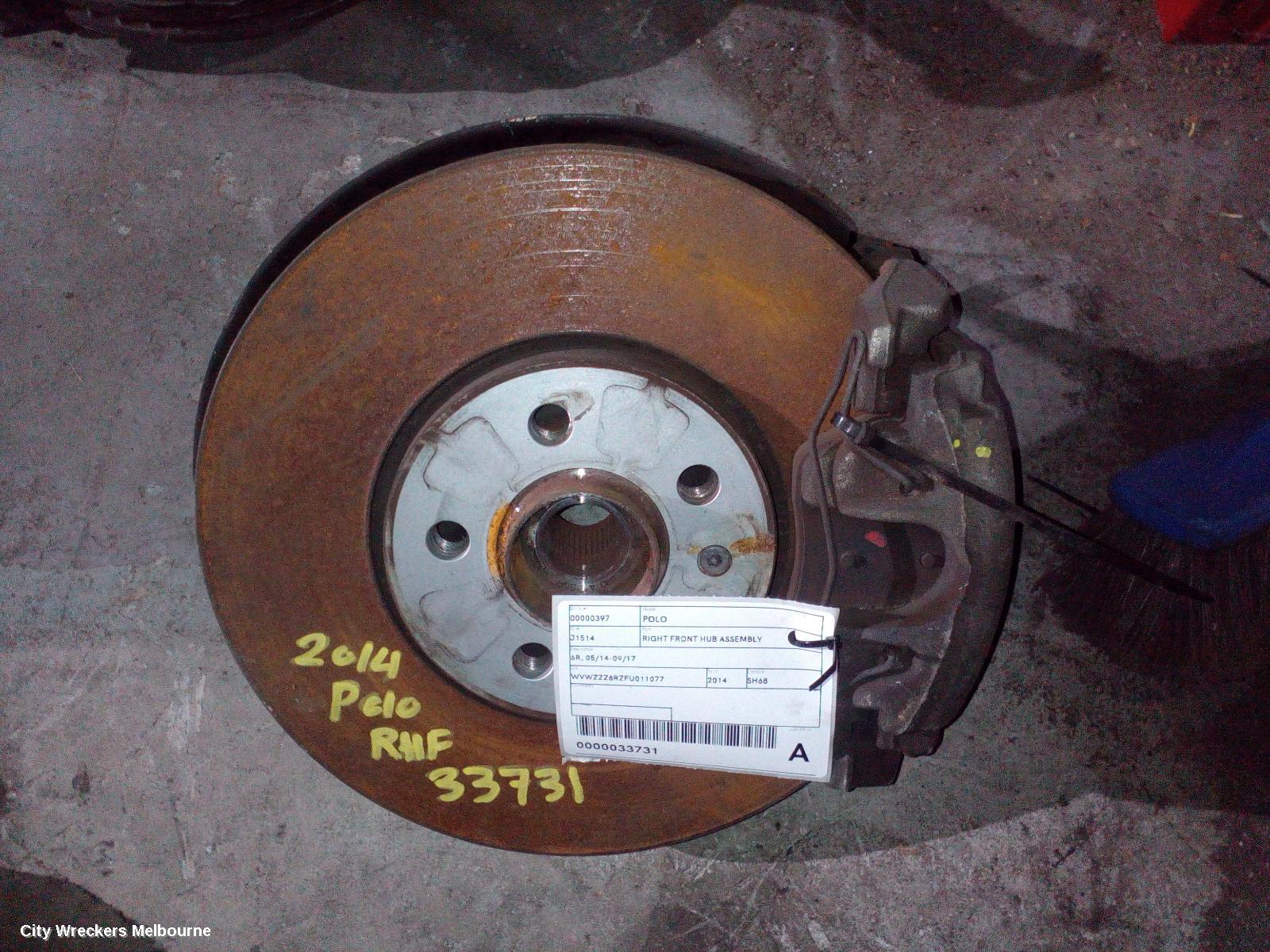 VOLKSWAGEN POLO RIGHT FRONT HUB ASSEMBLY, 6R, NON GTI TYPE, 05/2010 - 09/2017 - Image 1