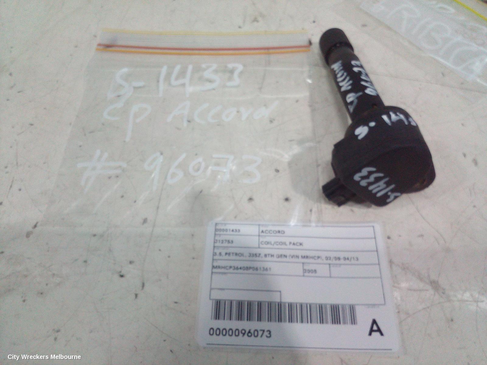 HONDA ACCORD COIL/COIL PACK, 3.5, PETROL, J35Z, 8TH GEN (VIN MRHCP), 02/2008 - 04/2013 - Image 1