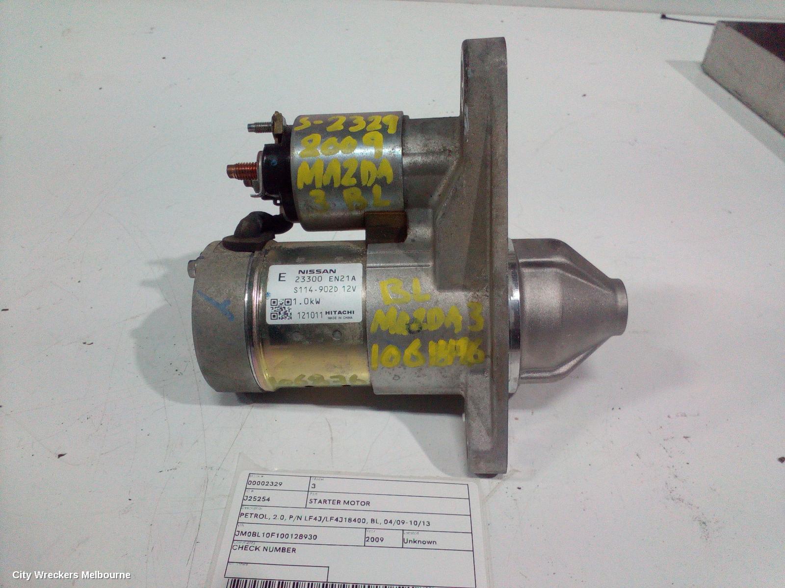 MAZDA 3 STARTER, PETROL, 2.0, P/N LF8J/M000T33271, BL, 04/2009 - 10/2013 - Image 1