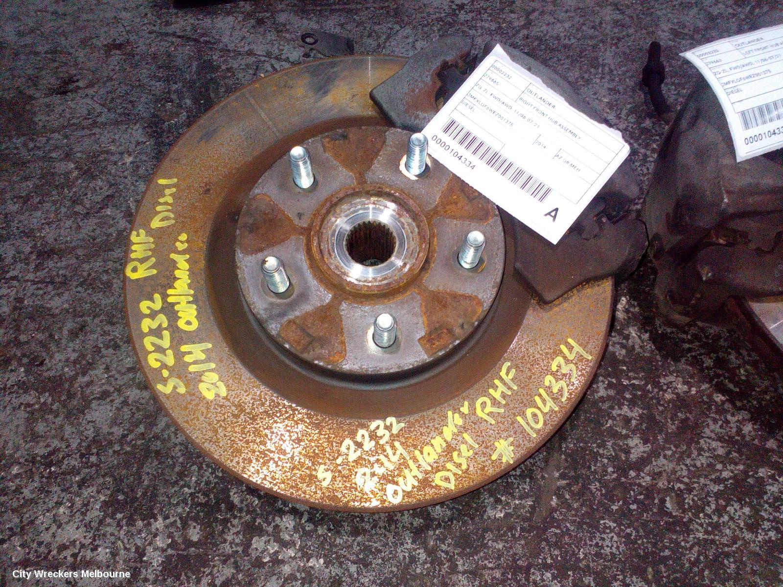 MITSUBISHI OUTLANDER RIGHT FRONT HUB ASSEMBLY, ZG-ZL, FWD/AWD, 11/2006 - 07/2021 - Image 2