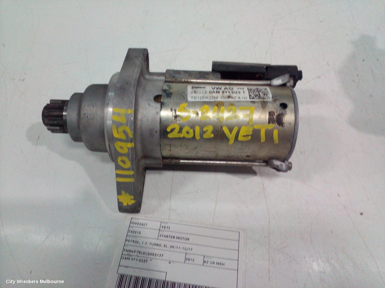 SKODA YETI STARTER, PETROL, 1.2, TURBO, 5L, 09/2011 - 12/2017 - Image 1