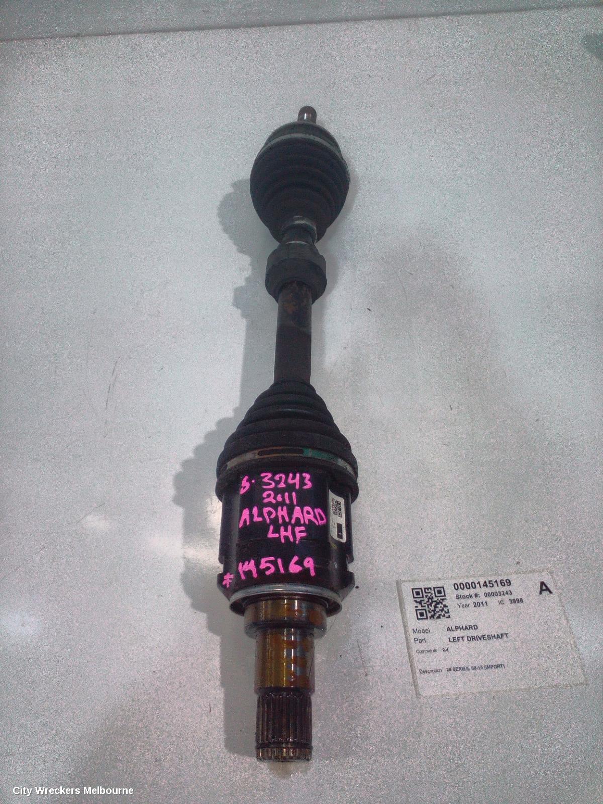 TOYOTA ALPHARD LEFT DRIVESHAFT, 20 SERIES, 08-15 (IMPORT) - Image 1