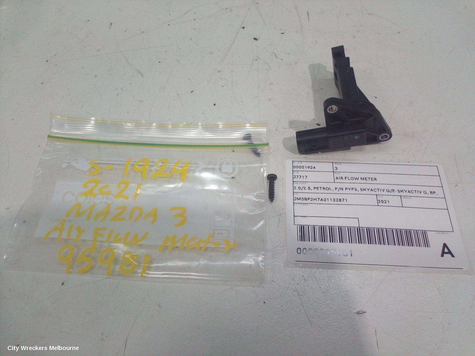 MAZDA 3 AIR FLOW METER, 2.0/2.5, PETROL, P/N PYFS, SKYACTIV G/E-SKYACTIV G, BP, 03/2019 ONWARDS - Image 1