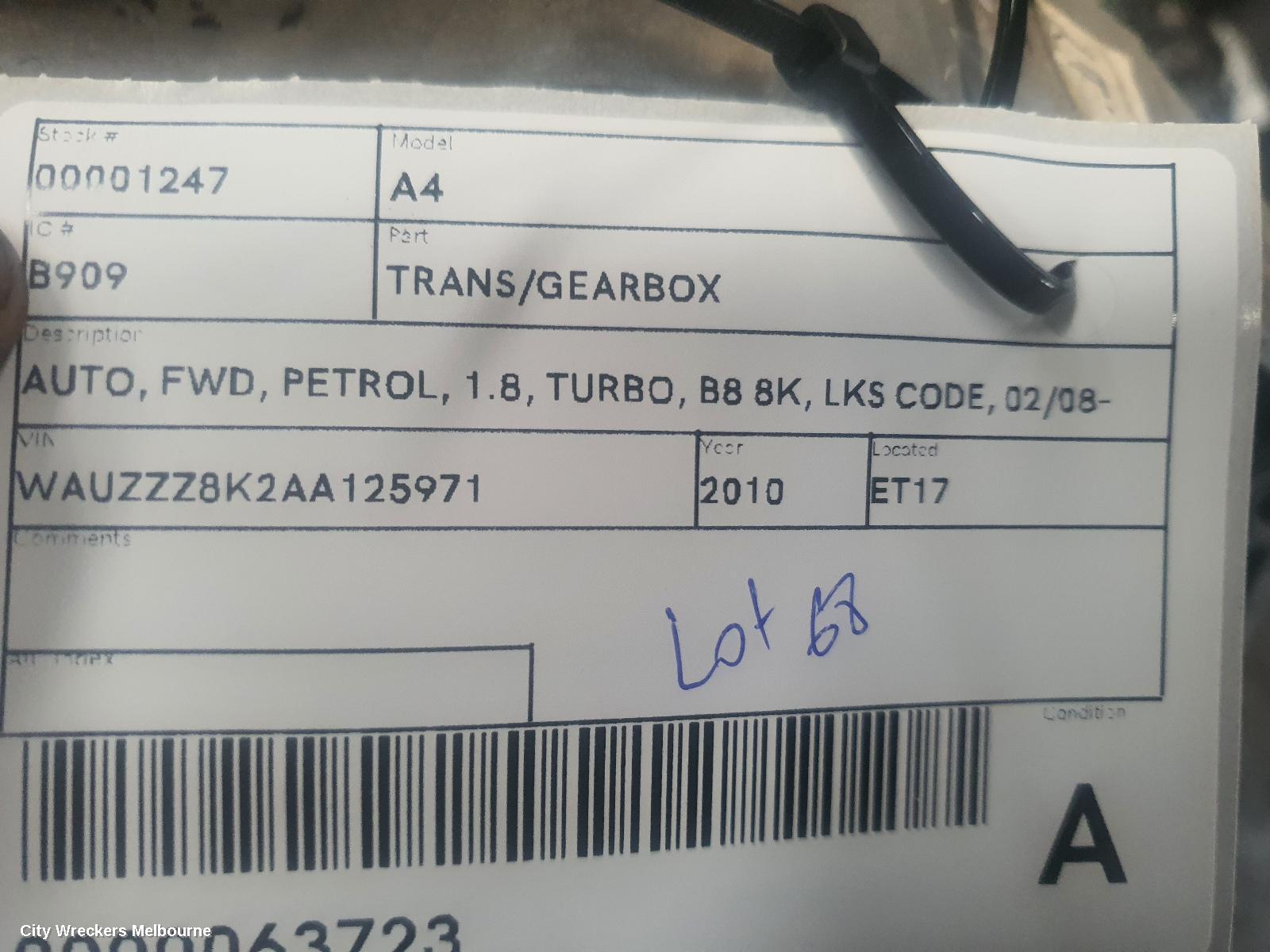 AUDI A4 TRANS/GEARBOX, AUTO, FWD, PETROL, 1.8, TURBO, B8 8K, LKS CODE, 02/2008 - 06/2012 - Image 2