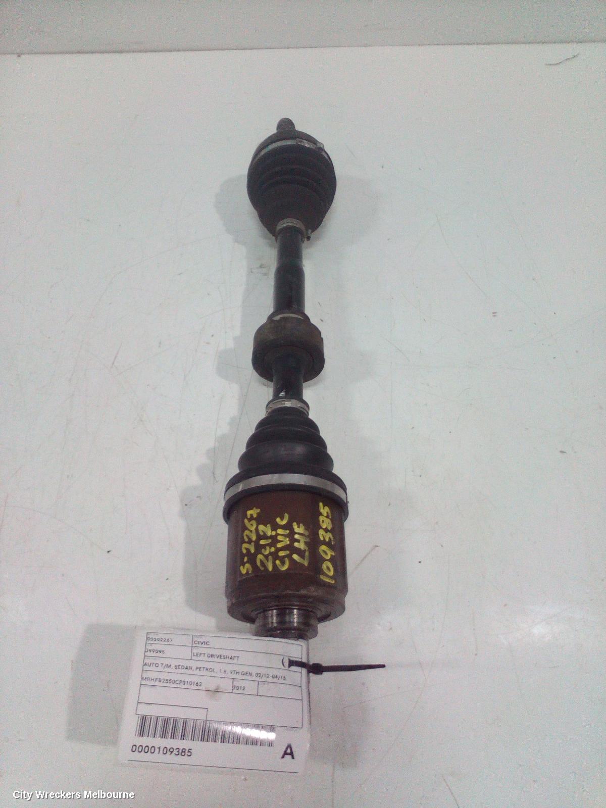 HONDA CIVIC LEFT DRIVESHAFT, AUTO T/M, SEDAN, PETROL, 1.8, 9TH GEN, 02/2012 - 04/2016 - Image 2