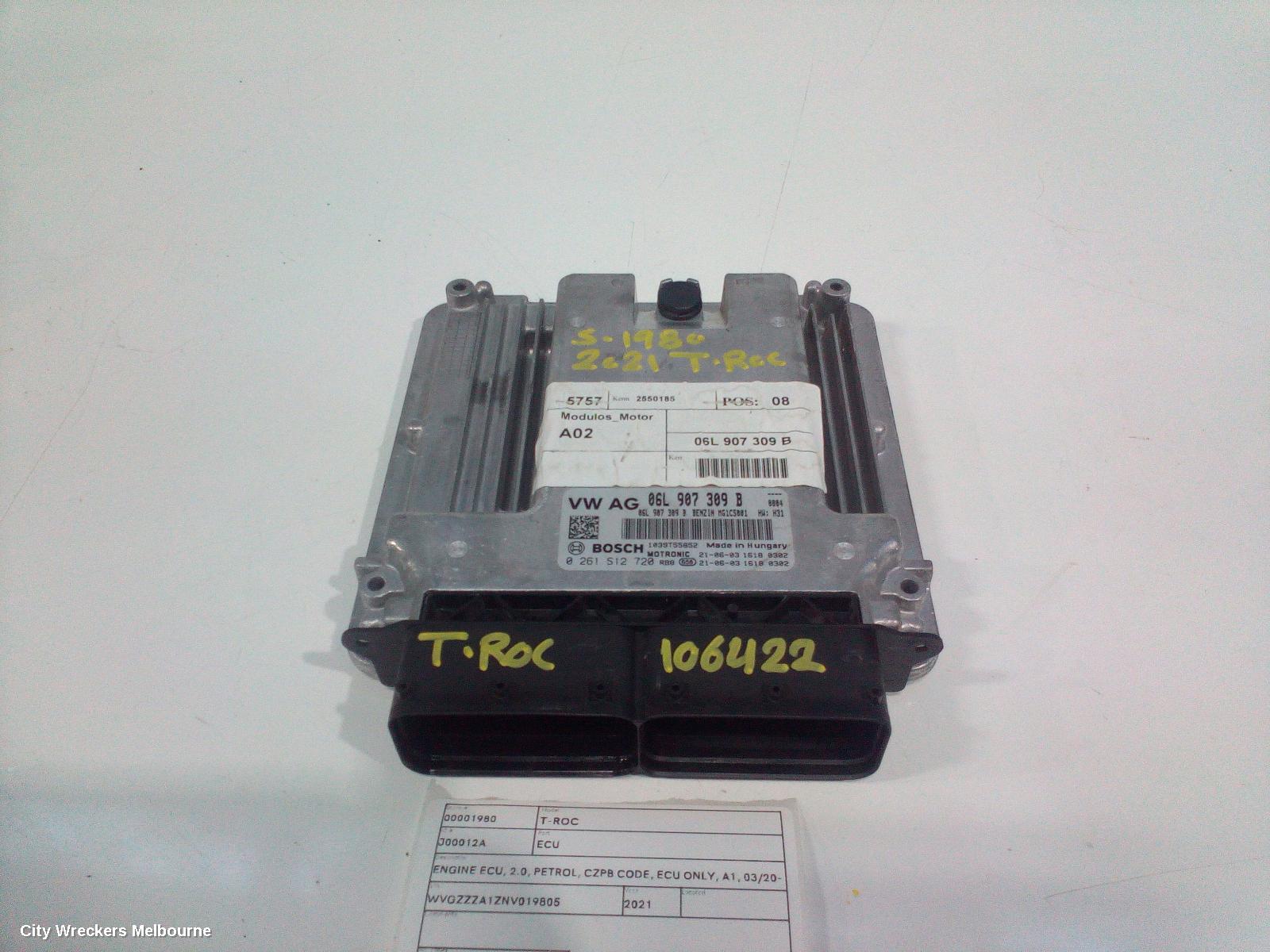 VOLKSWAGEN T-ROC ECU, ENGINE ECU, 2.0, PETROL, CZPB CODE, ECU ONLY, A1, 03/2020 ONWARDS - Image 2