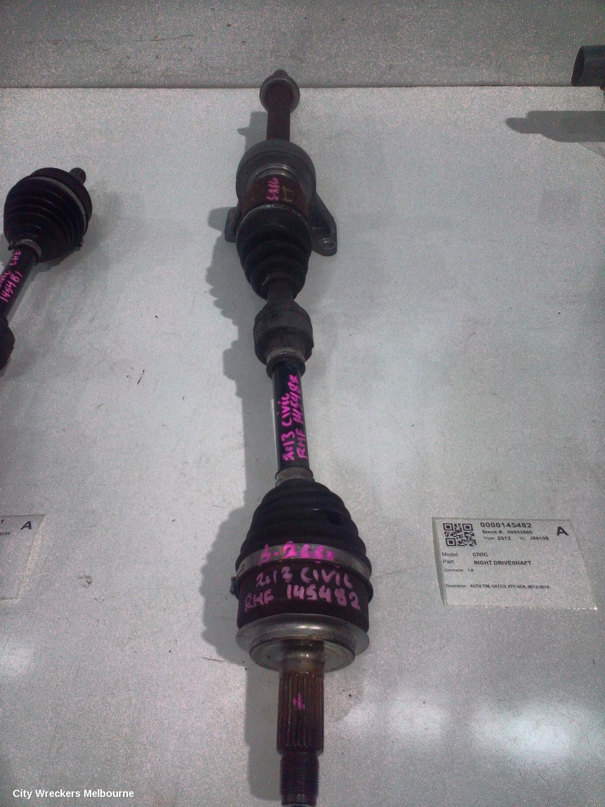 HONDA CIVIC RIGHT DRIVESHAFT, AUTO T/M, HATCH, 9TH GEN, 06/2012 - 06/2014 - Image 1