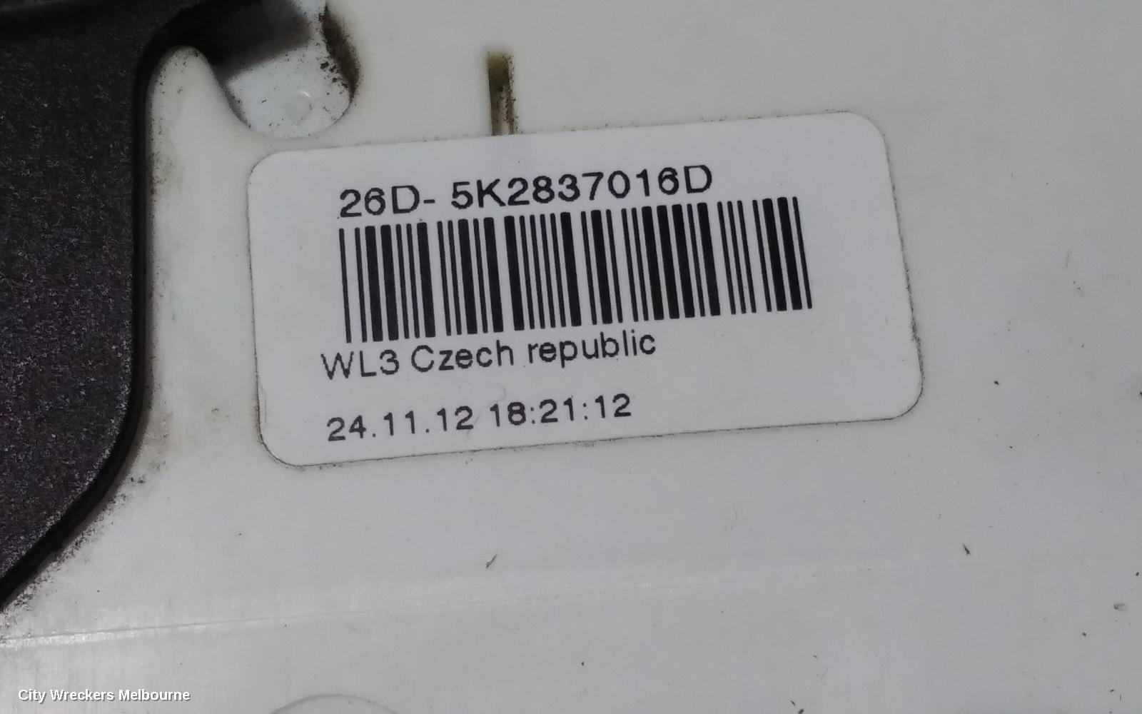 VOLKSWAGEN POLO DOOR/BOOT/GATE LOCK, RIGHT FRONT DOOR LOCK, 6R, P/N 5K2837016D, 05/2010 - 09/2017 - Image 3