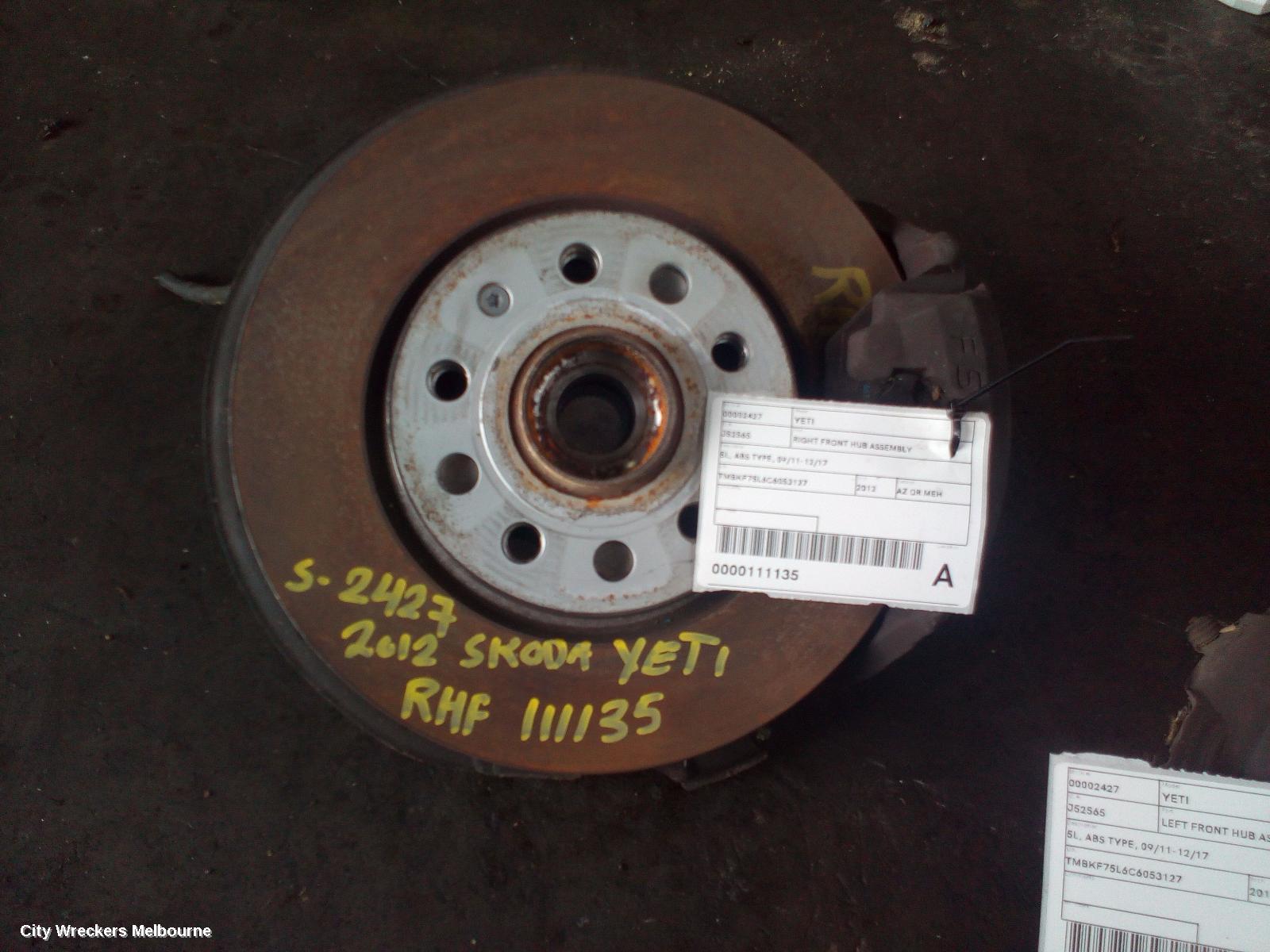 SKODA YETI RIGHT FRONT HUB ASSEMBLY, 5L, ABS TYPE, 09/2011 - 12/2017 - Image 2