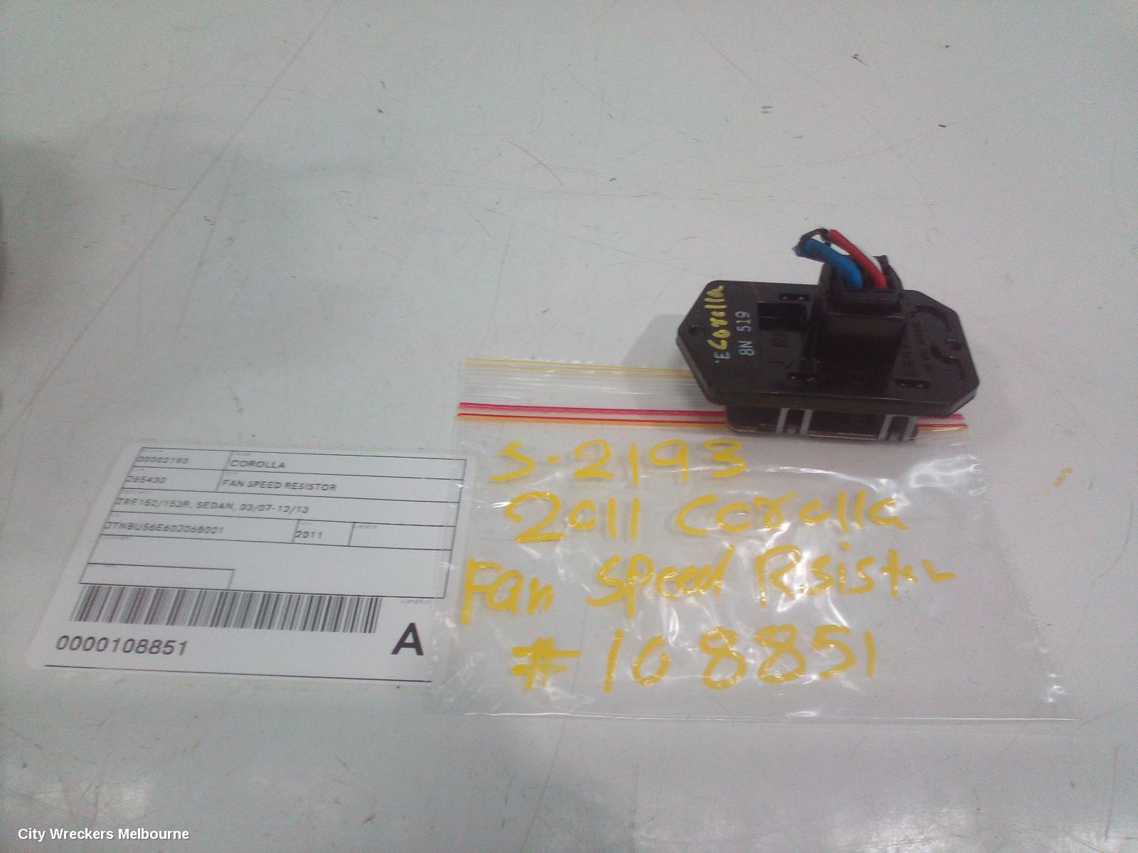 TOYOTA COROLLA FAN SPEED RESISTOR, ZRE152/20153R, SEDAN, 03/2007 - 12/2013 - Image 1