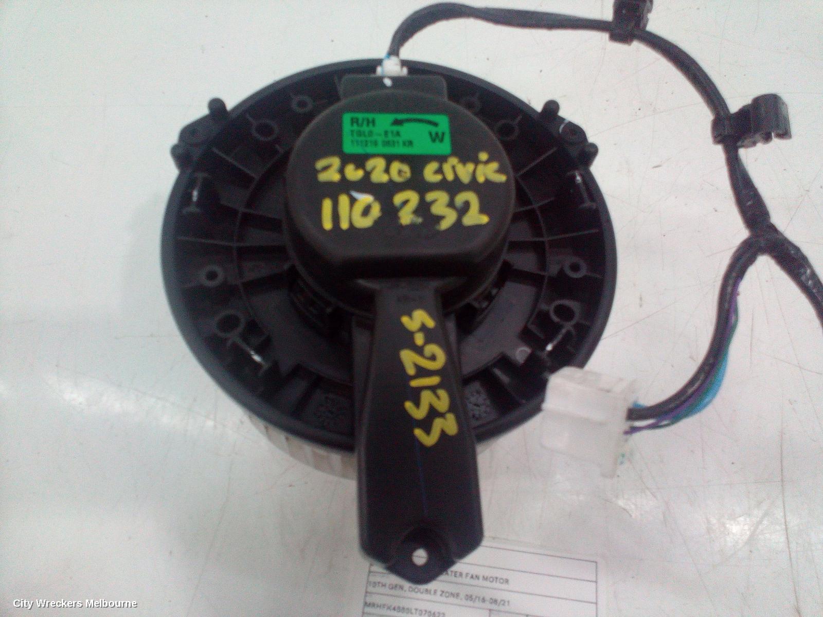 HONDA CIVIC HEATER FAN MOTOR, 10TH GEN, DOUBLE ZONE, 05/2016 - 08/2021 - Image 2