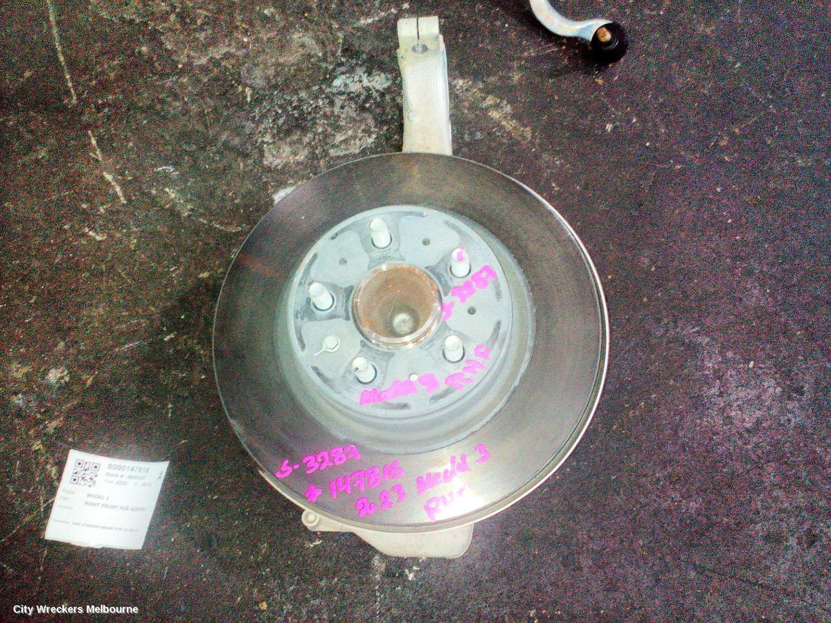 TESLA MODEL 3 RIGHT FRONT HUB ASSEMBLY, RWD, STANDARD BRAKE TYPE, 1ST GEN, 06/2019 ONWARDS - Image 1