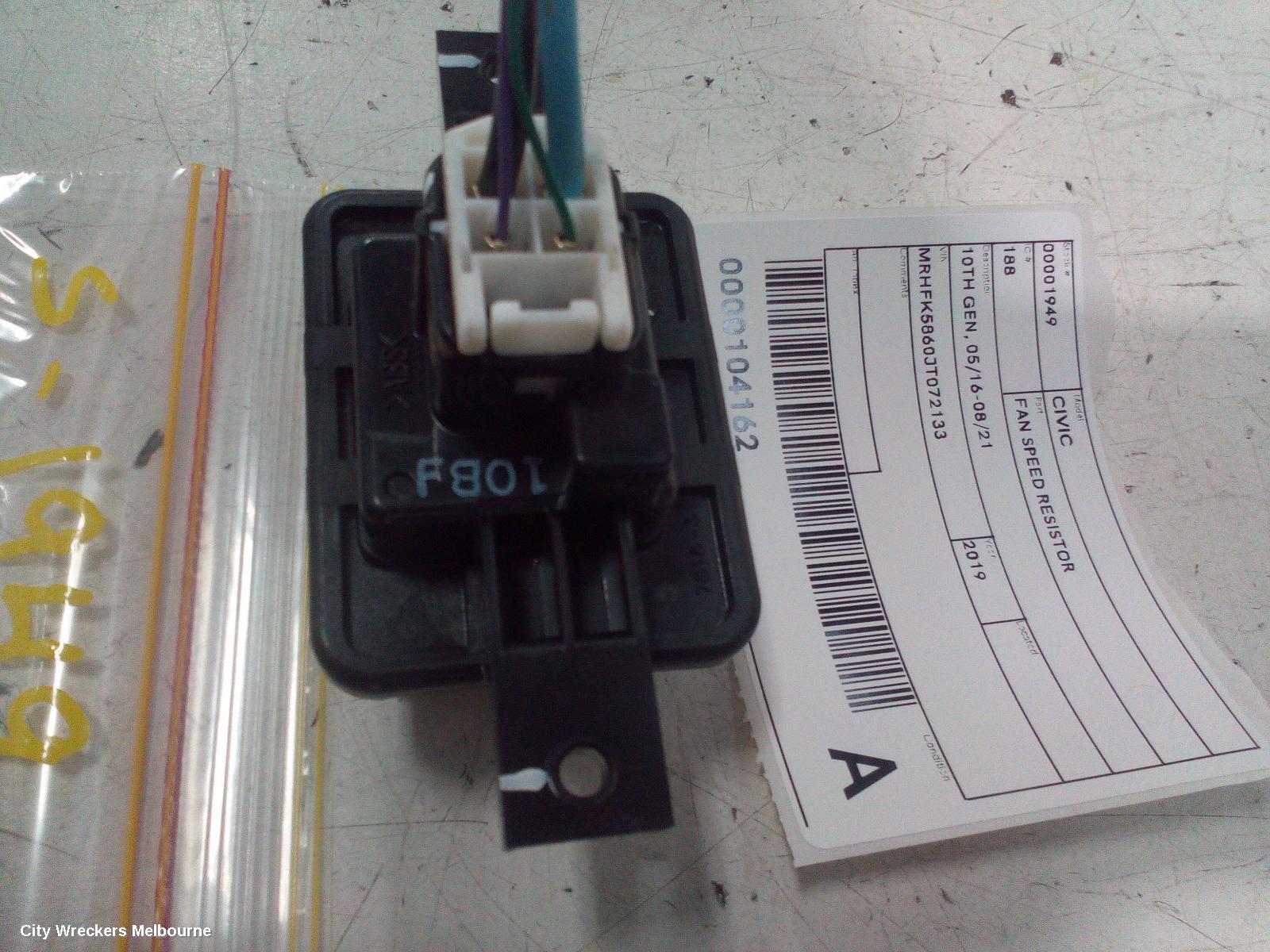 HONDA CIVIC FAN SPEED RESISTOR, 10TH GEN, 05/2016 - 08/2021 - Image 3